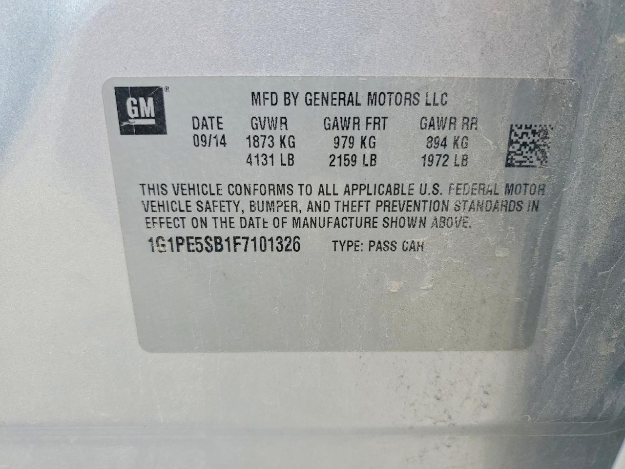 2015 Chevrolet Cruze Lt Silver vin: 1G1PE5SB1F7101326
