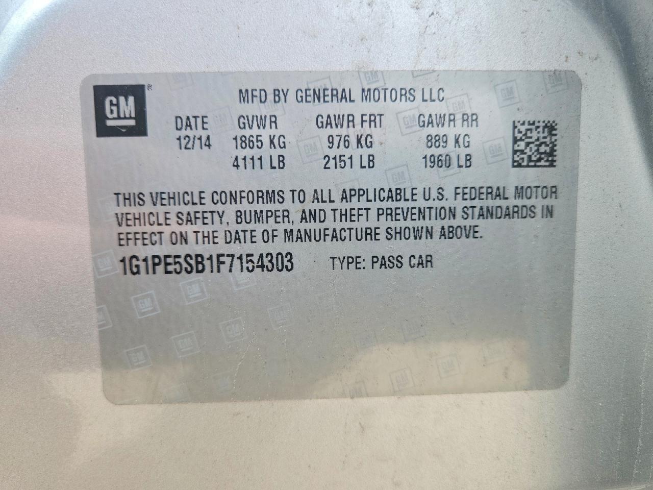 2015 Chevrolet Cruze Lt Серебряный vin: 1G1PE5SB1F7154303