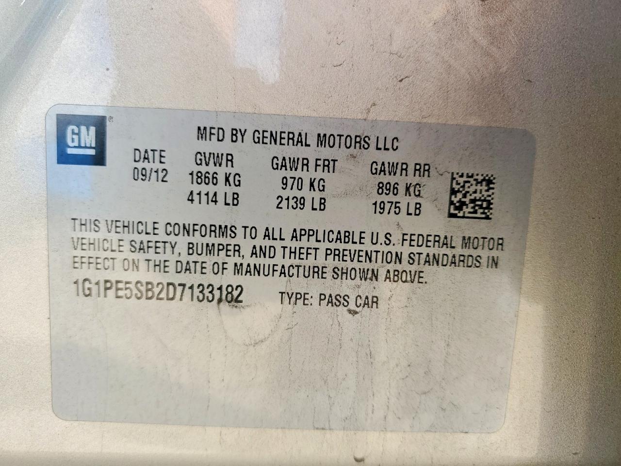 2013 Chevrolet Cruze Lt Gold vin: 1G1PE5SB2D7133182