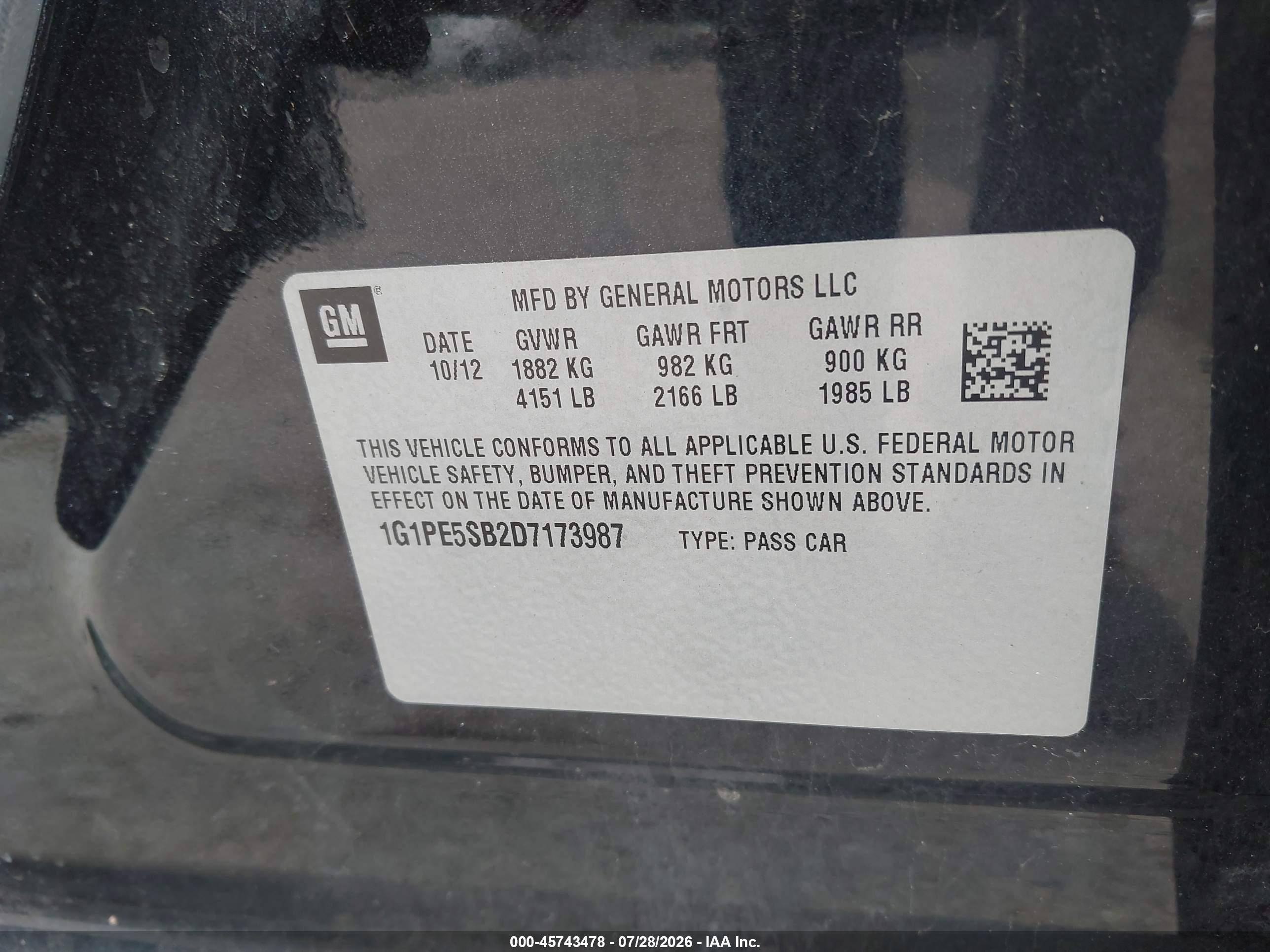 2013 Chevrolet Cruze 2lt Auto Black vin: 1G1PE5SB2D7173987