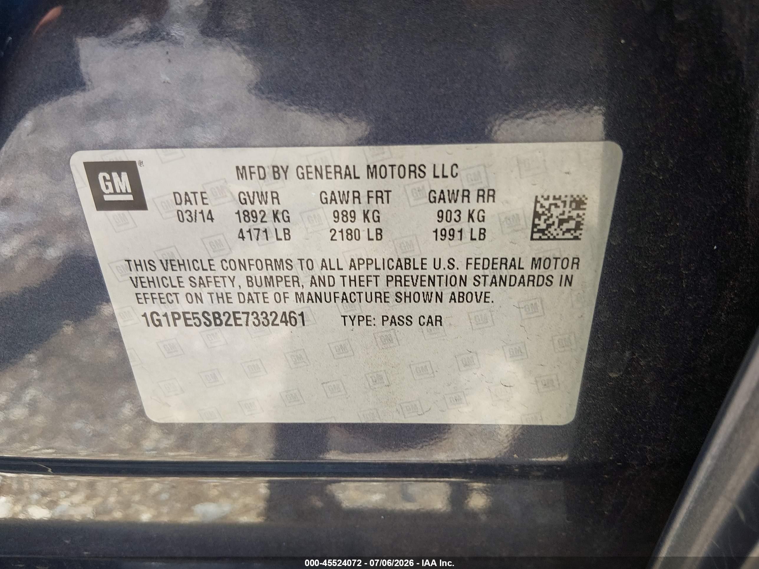2014 Chevrolet Cruze 2lt Auto Gray vin: 1G1PE5SB2E7332461