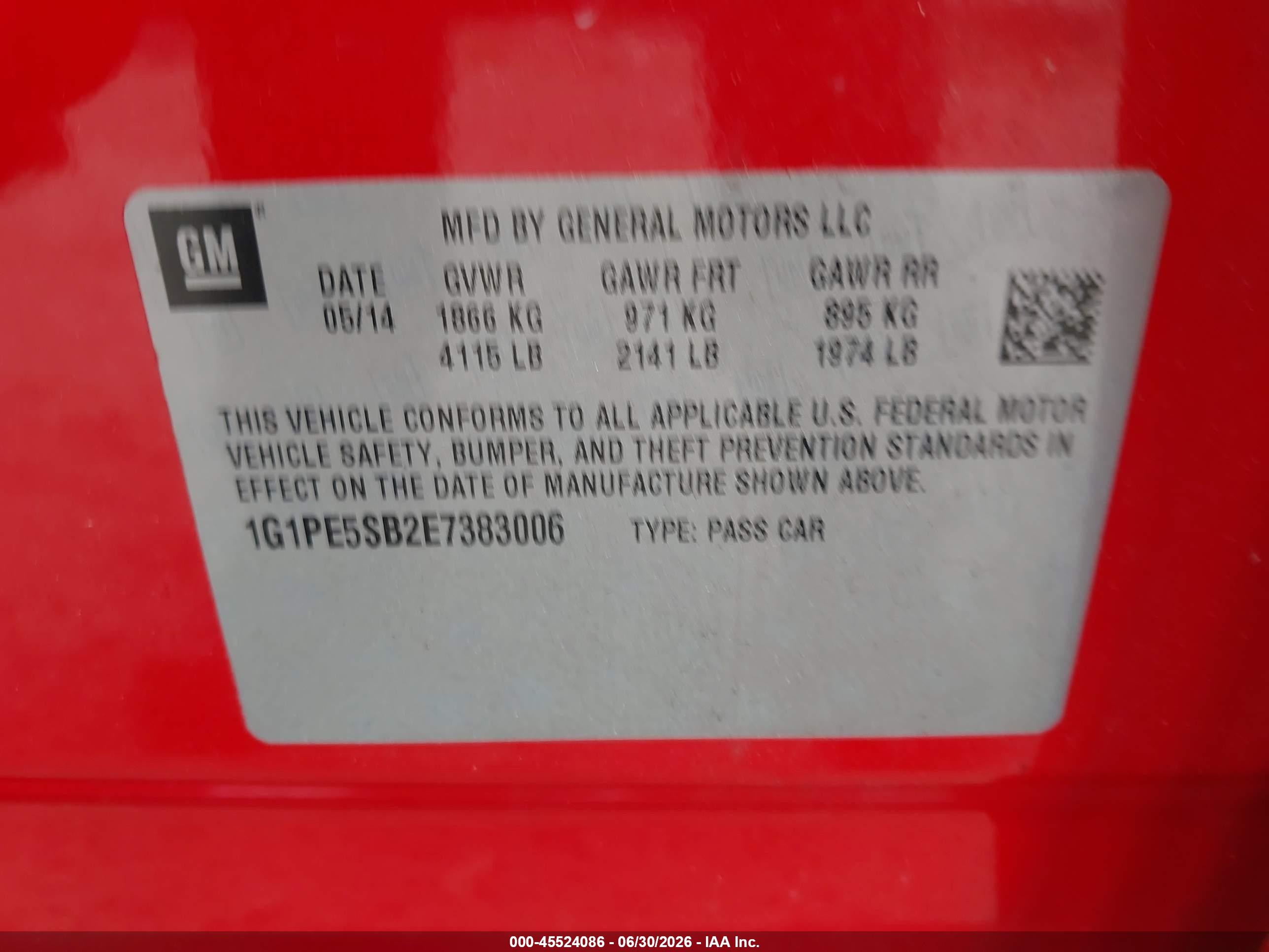2014 Chevrolet Cruze 2lt Auto Red vin: 1G1PE5SB2E7383006