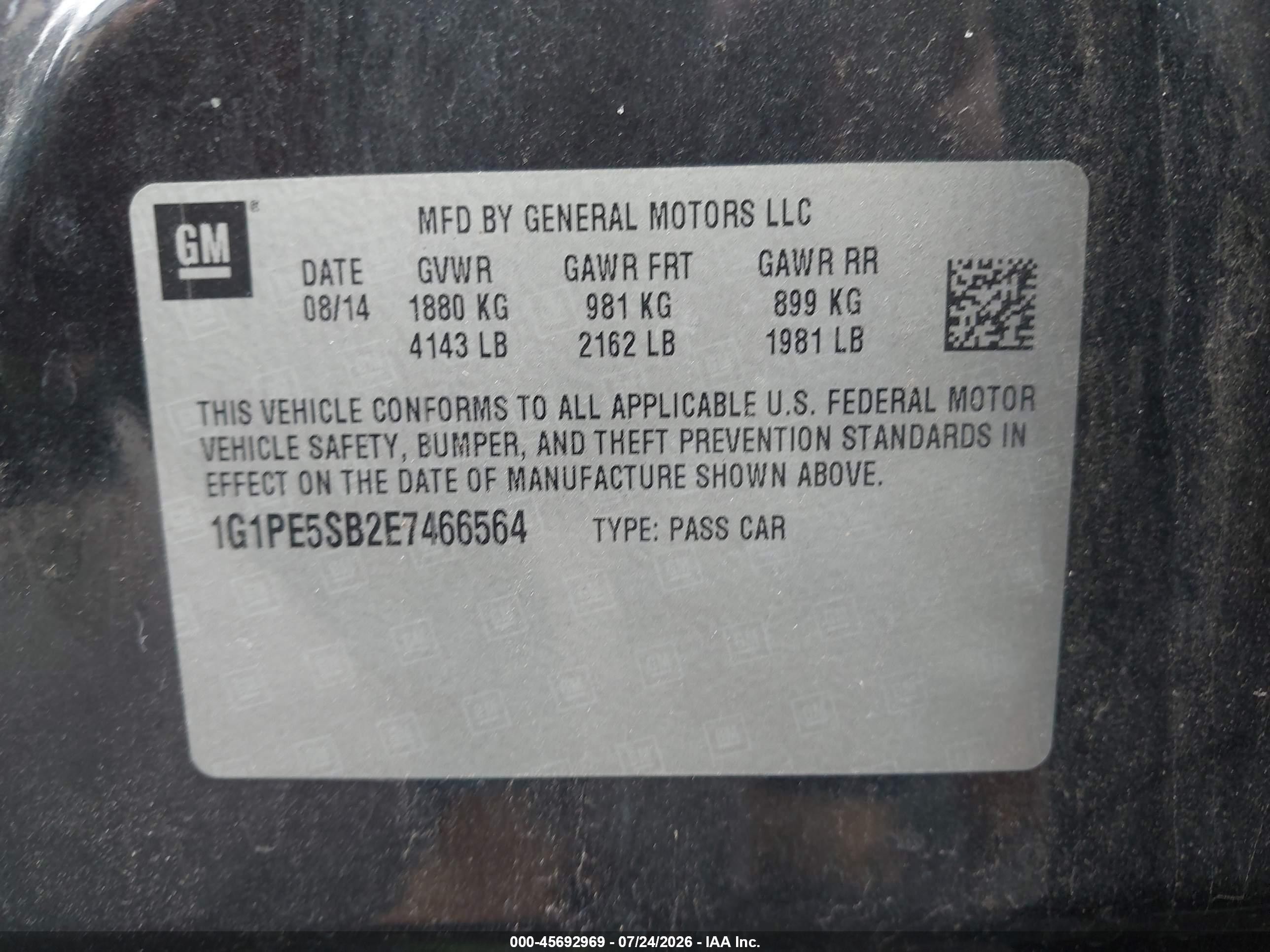 2014 Chevrolet Cruze 2lt Auto Black vin: 1G1PE5SB2E7466564