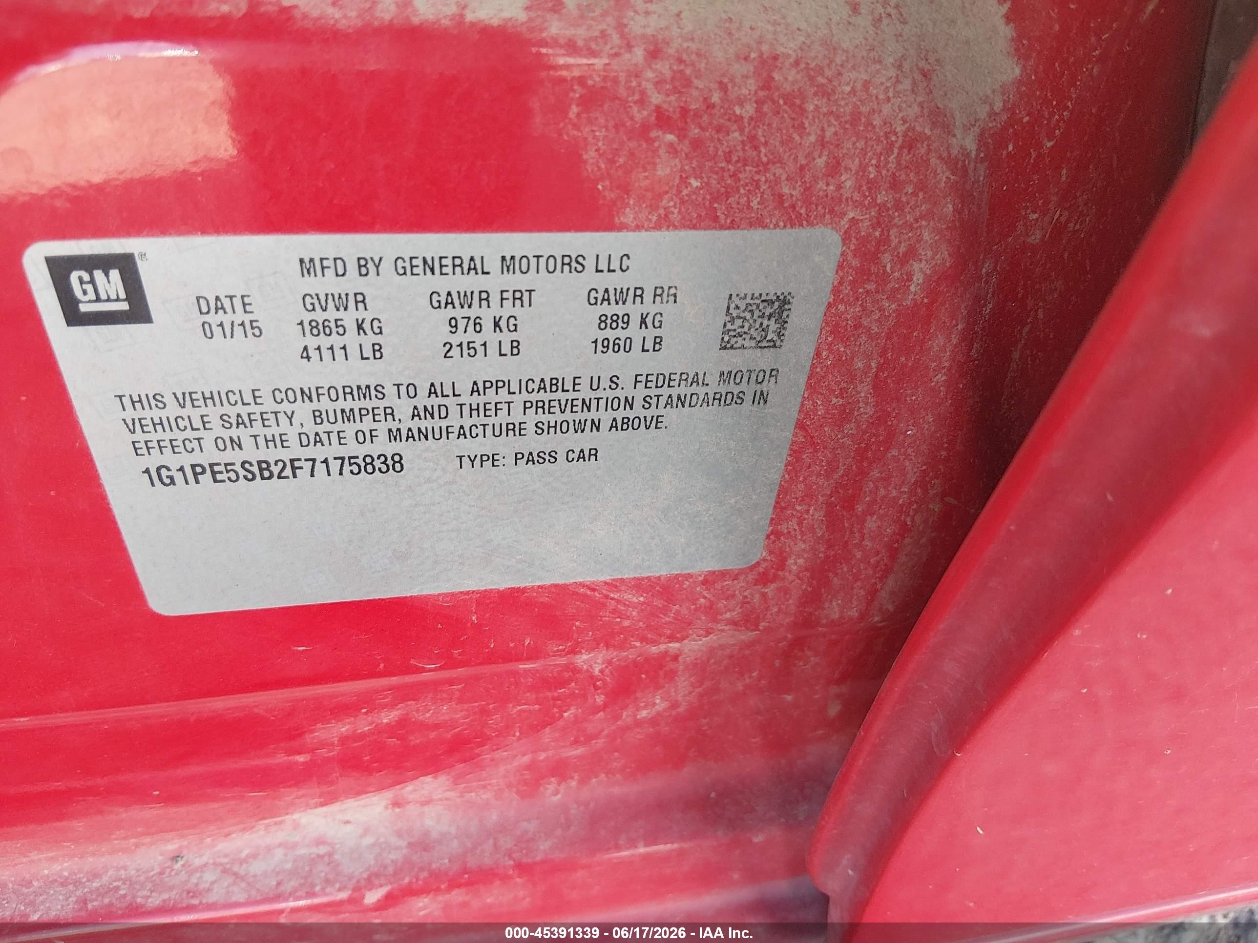 2015 Chevrolet Cruze 2lt Auto Red vin: 1G1PE5SB2F7175838