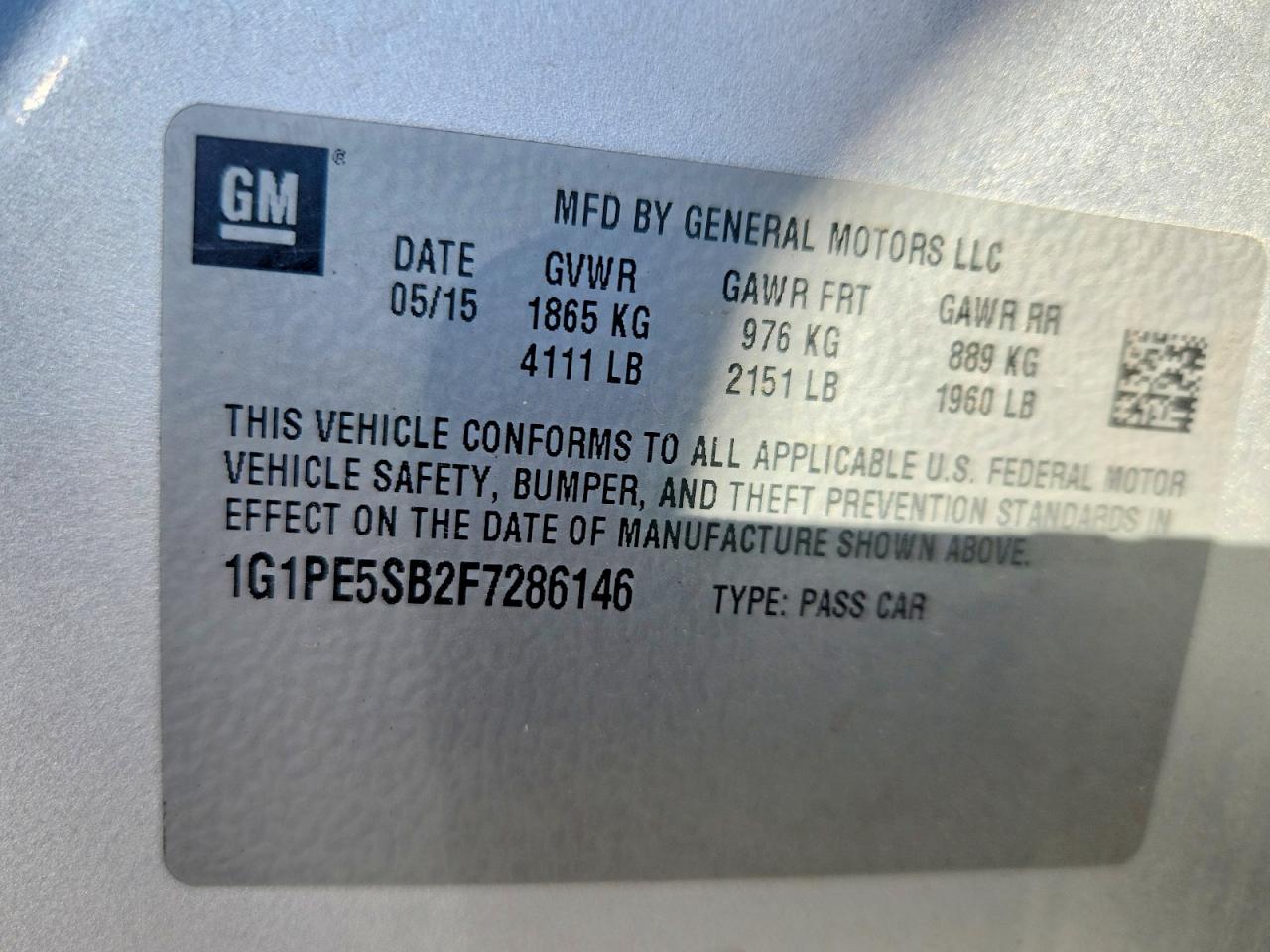 2015 Chevrolet Cruze Lt Silver vin: 1G1PE5SB2F7286146