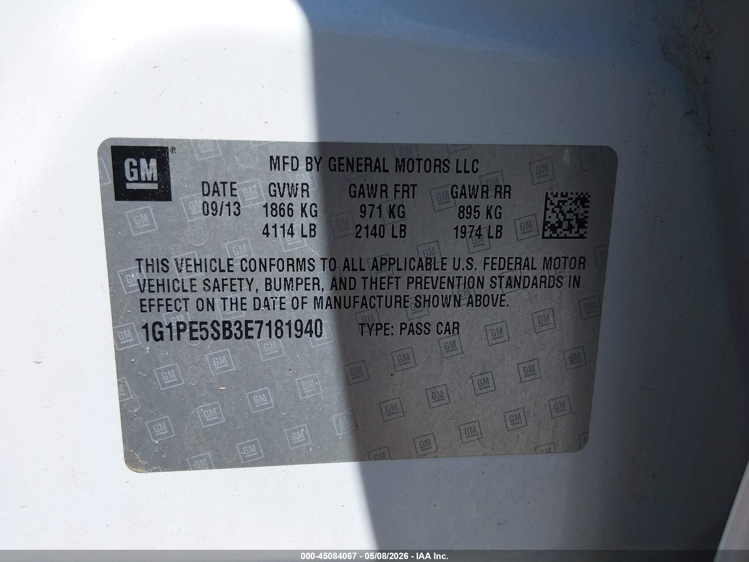 2014 Chevrolet Cruze 2lt Auto Белый vin: 1G1PE5SB3E7181940