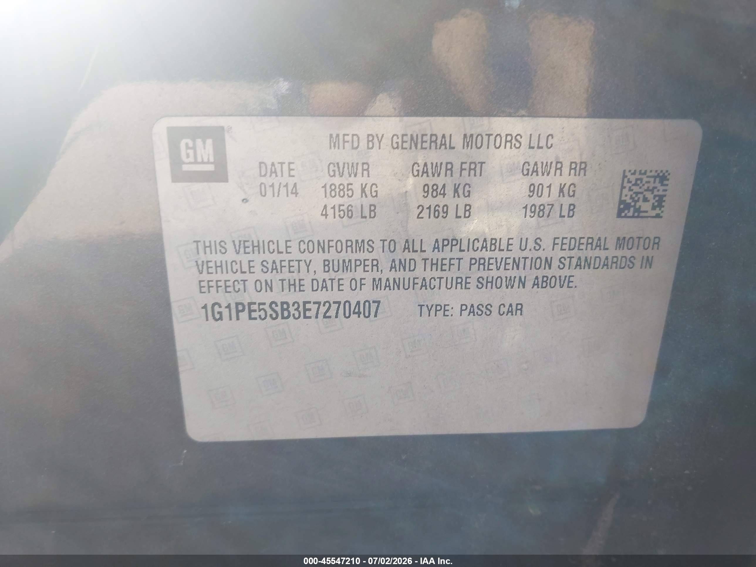 2014 Chevrolet Cruze 2lt Auto Gray vin: 1G1PE5SB3E7270407