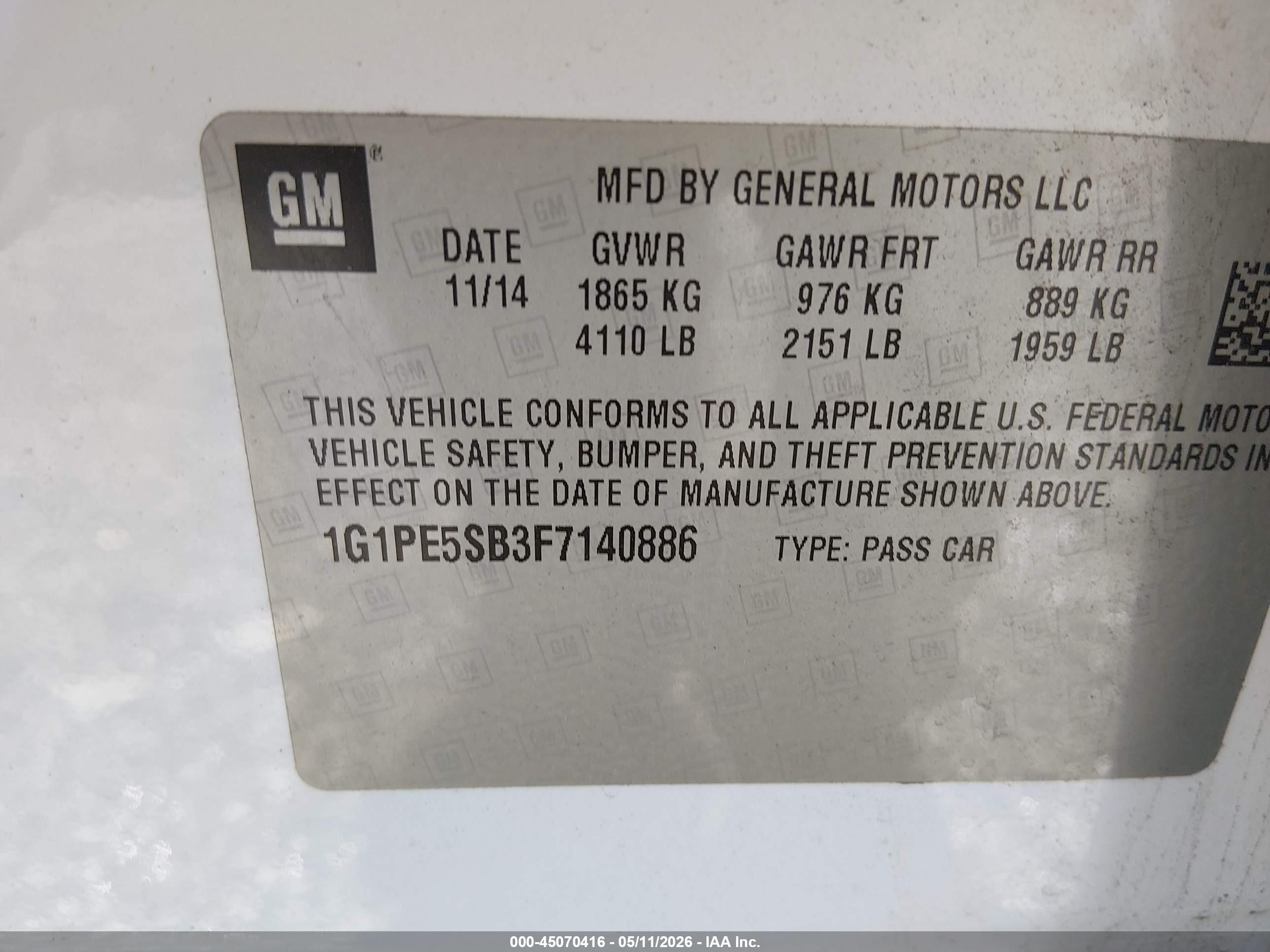 2015 Chevrolet Cruze 2lt Auto White vin: 1G1PE5SB3F7140886