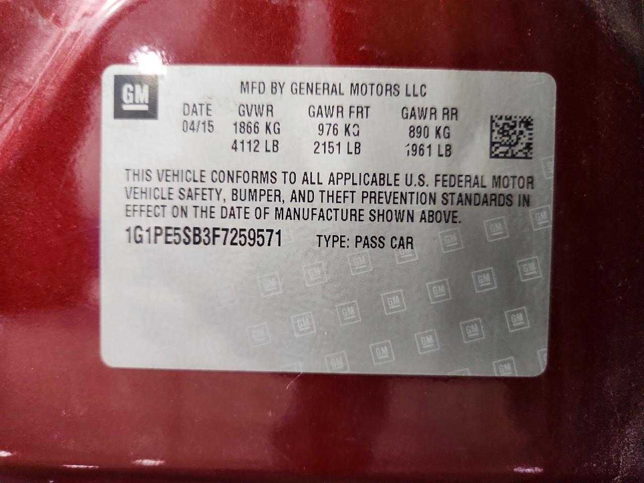 2015 Chevrolet Cruze Lt Maroon vin: 1G1PE5SB3F7259571