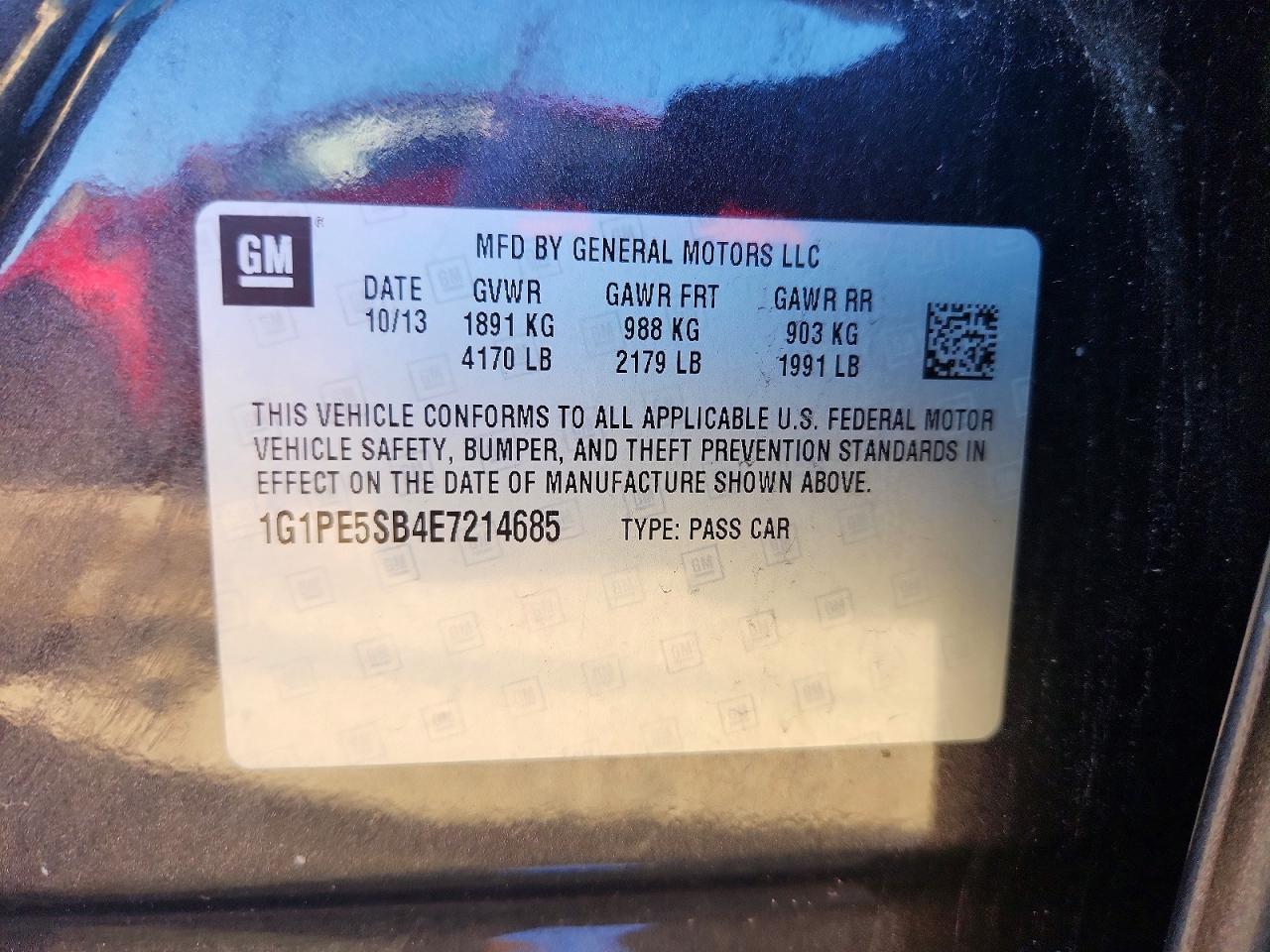 2014 Chevrolet Cruze Lt Charcoal vin: 1G1PE5SB4E7214685