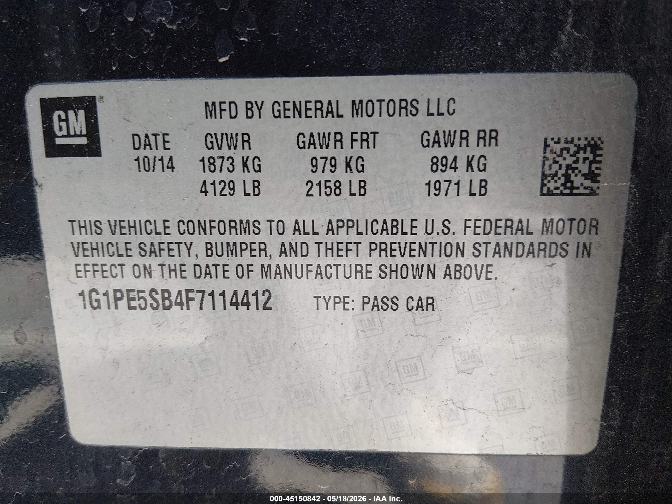2015 Chevrolet Cruze 2lt Auto Blue vin: 1G1PE5SB4F7114412