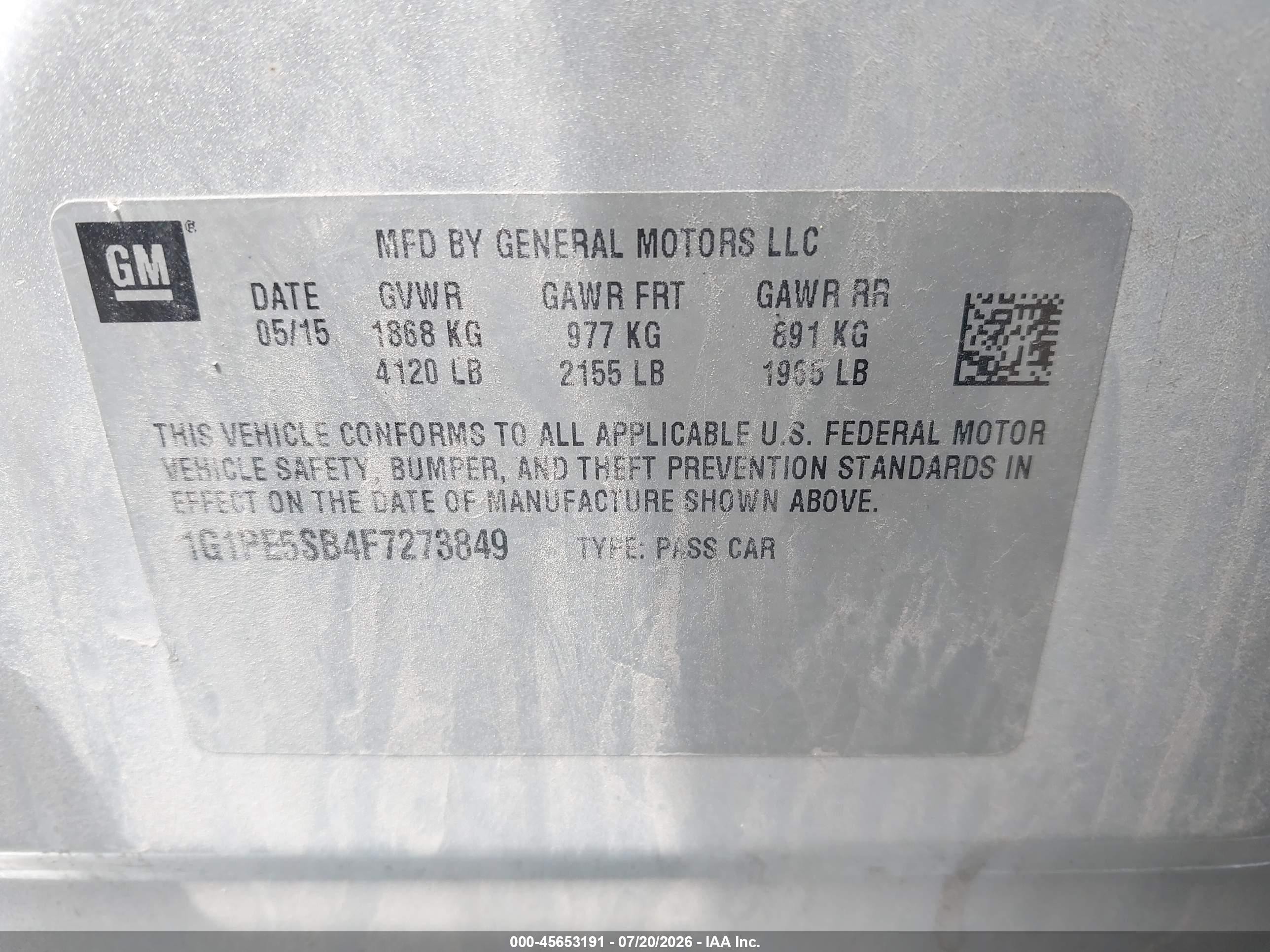 2015 Chevrolet Cruze 2lt Auto Silver vin: 1G1PE5SB4F7273849