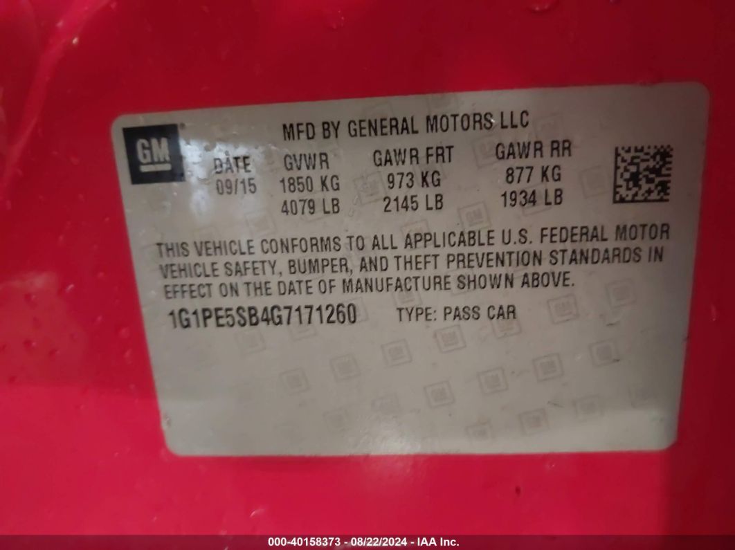 2016 Chevrolet Cruze Limited 1lt Auto Red vin: 1G1PE5SB4G7171260