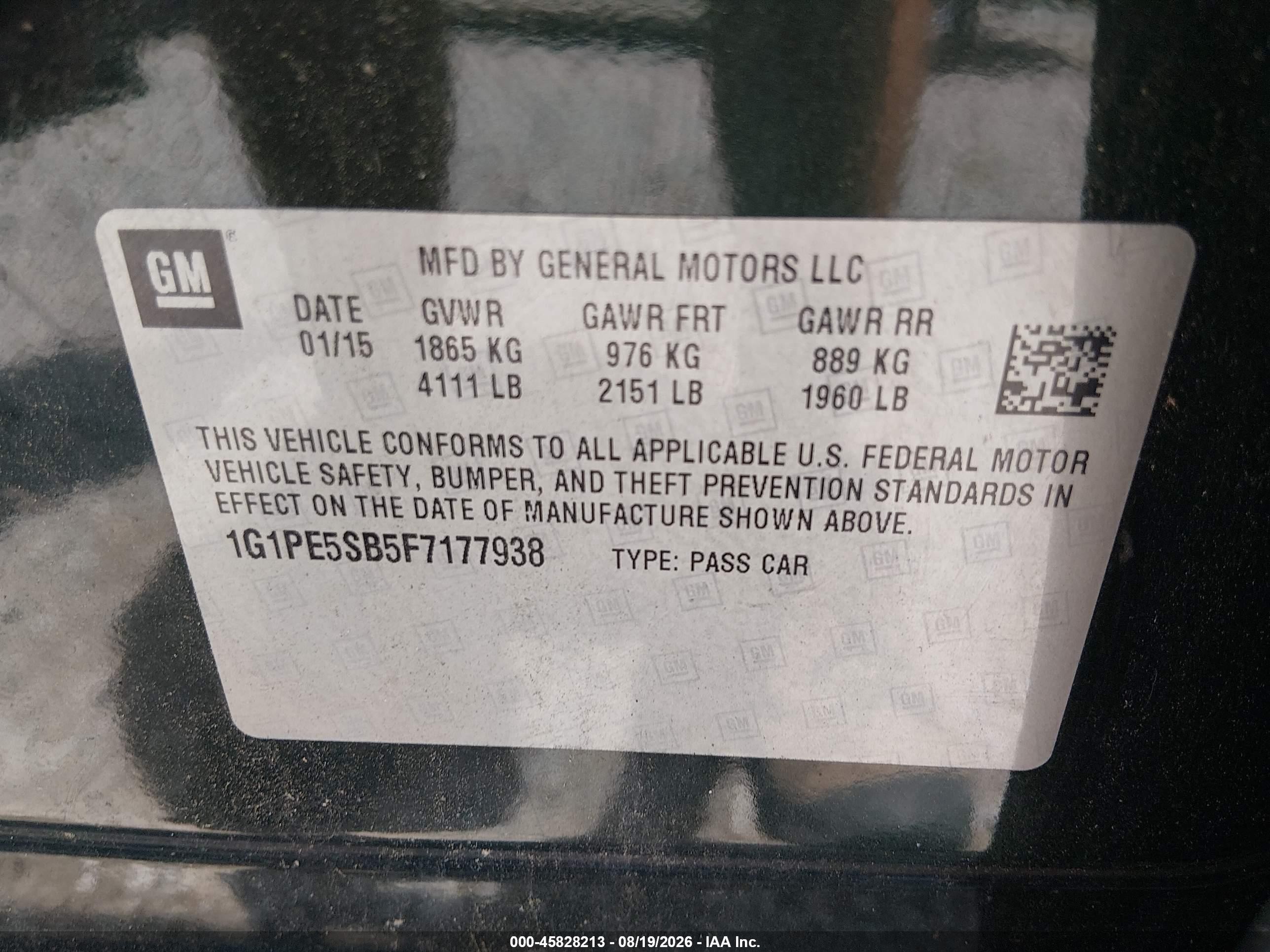2015 Chevrolet Cruze 2lt Auto Green vin: 1G1PE5SB5F7177938