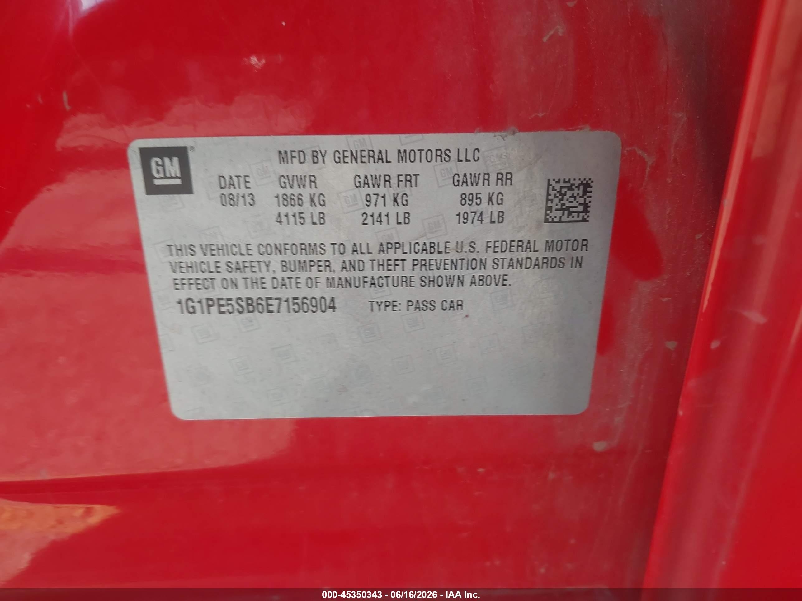 2014 Chevrolet Cruze 2lt Auto Red vin: 1G1PE5SB6E7156904