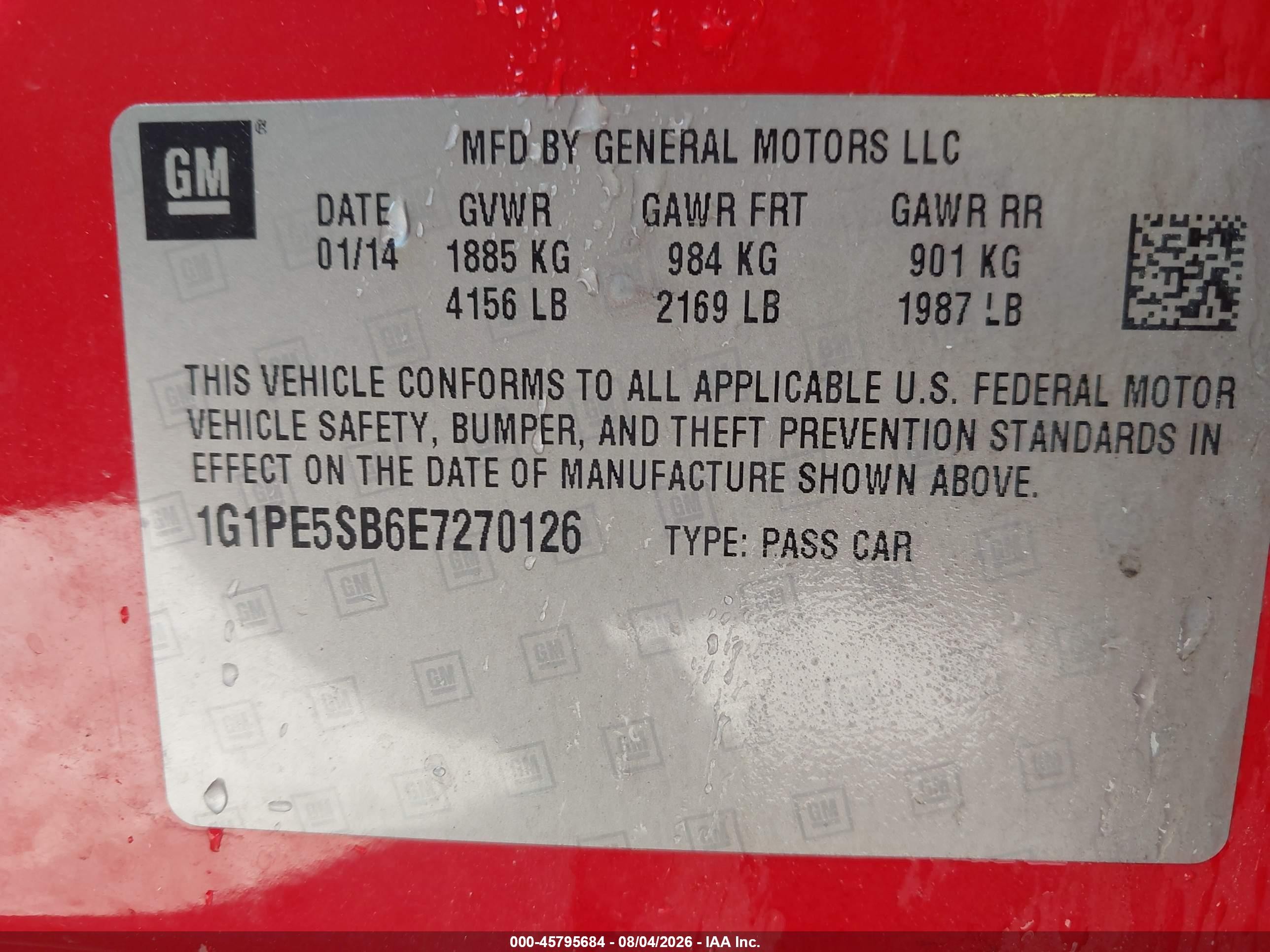 2014 Chevrolet Cruze 2lt Auto Красный vin: 1G1PE5SB6E7270126