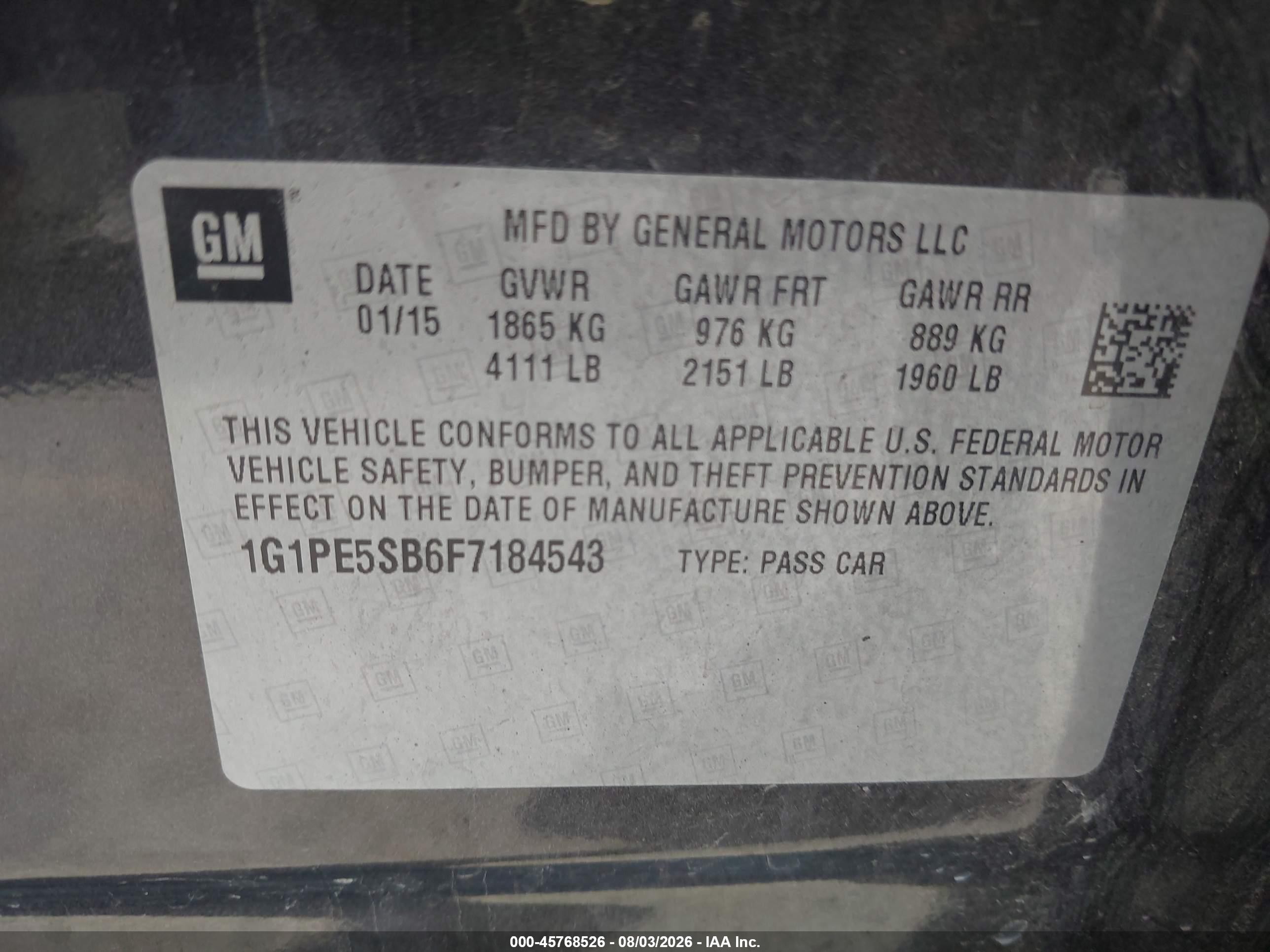 2015 Chevrolet Cruze 2lt Auto Gray vin: 1G1PE5SB6F7184543