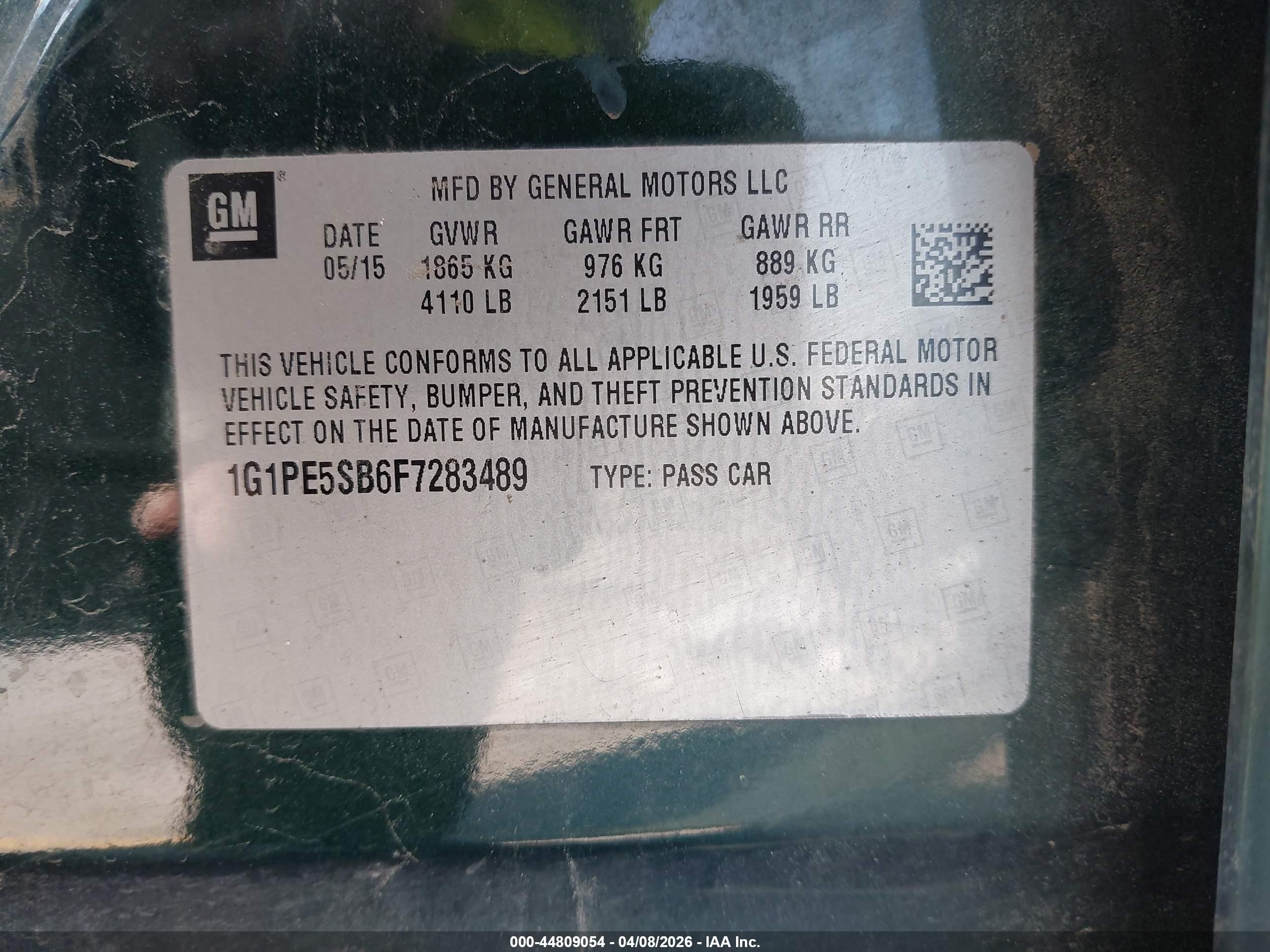 2015 Chevrolet Cruze 2lt Auto Green vin: 1G1PE5SB6F7283489