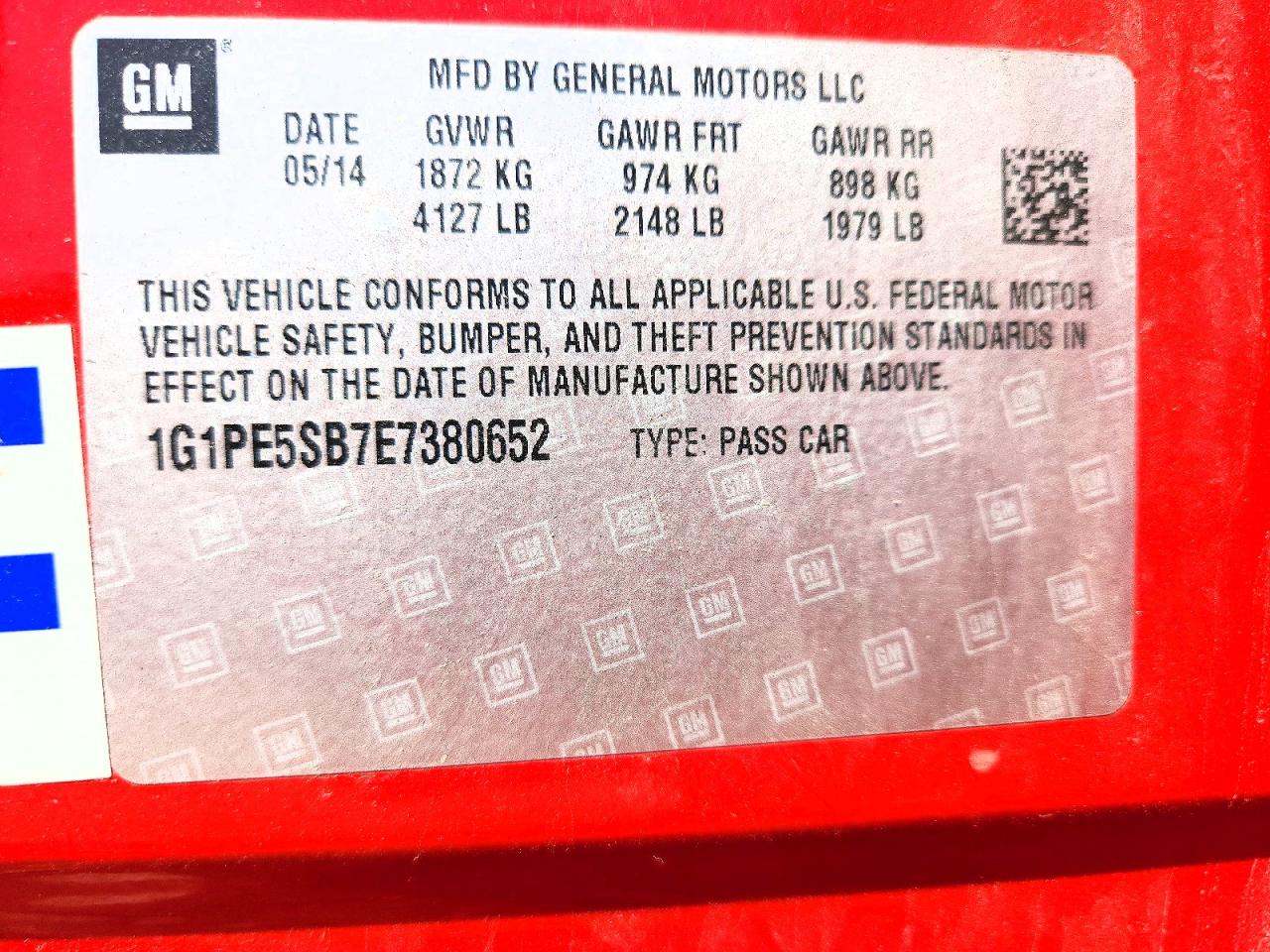 2014 Chevrolet Cruze Lt Red vin: 1G1PE5SB7E7380652