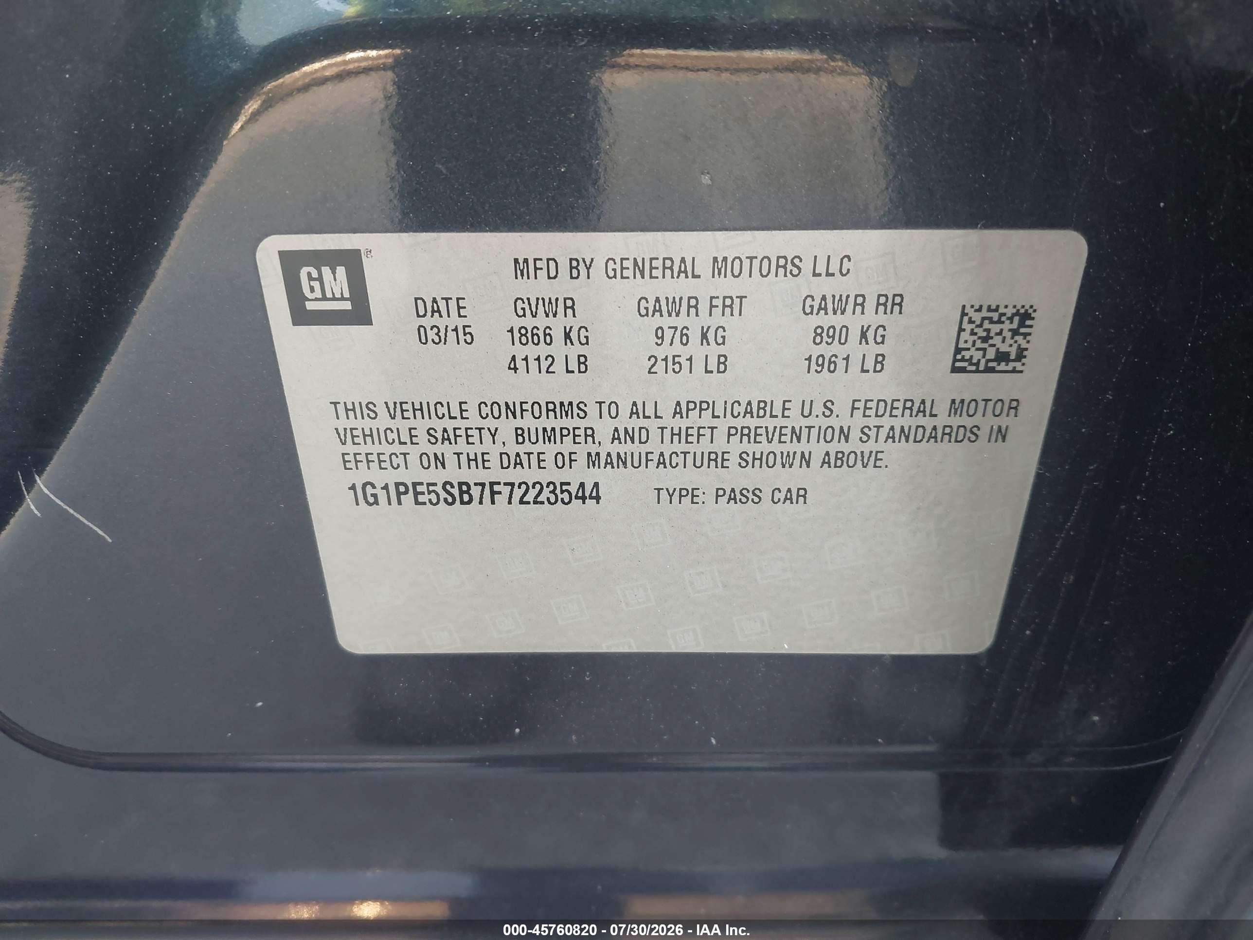 2015 Chevrolet Cruze 2lt Auto Black vin: 1G1PE5SB7F7223544