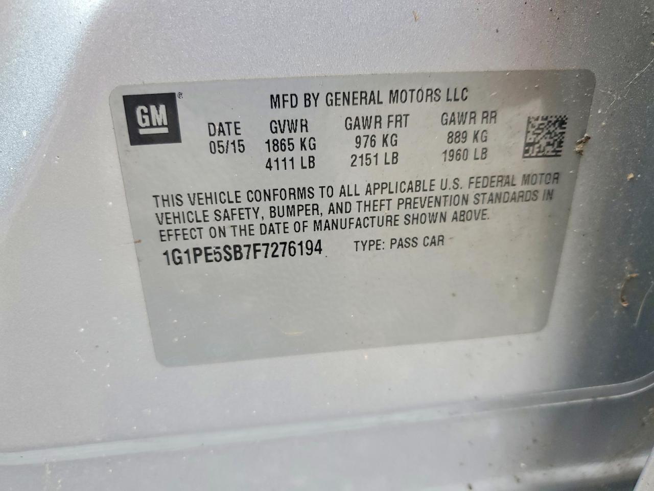 2015 Chevrolet Cruze Lt Silver vin: 1G1PE5SB7F7276194