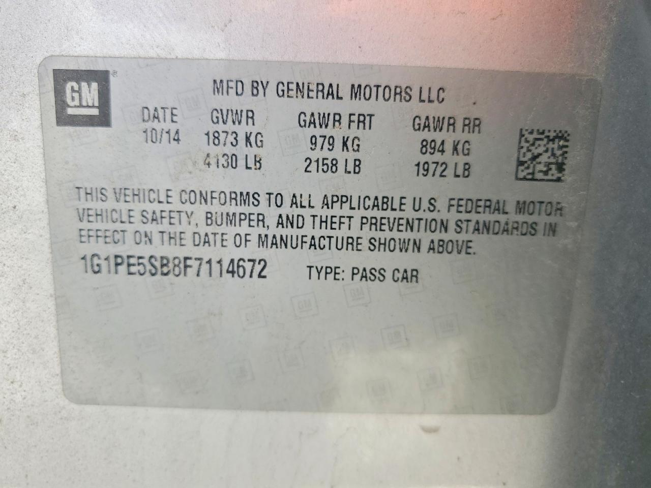 2015 Chevrolet Cruze Lt Silver vin: 1G1PE5SB8F7114672