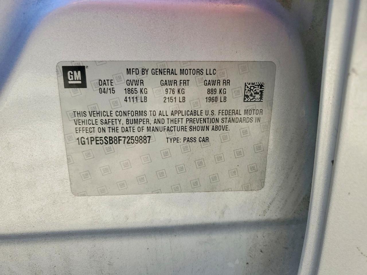 2015 Chevrolet Cruze Lt Silver vin: 1G1PE5SB8F7259887