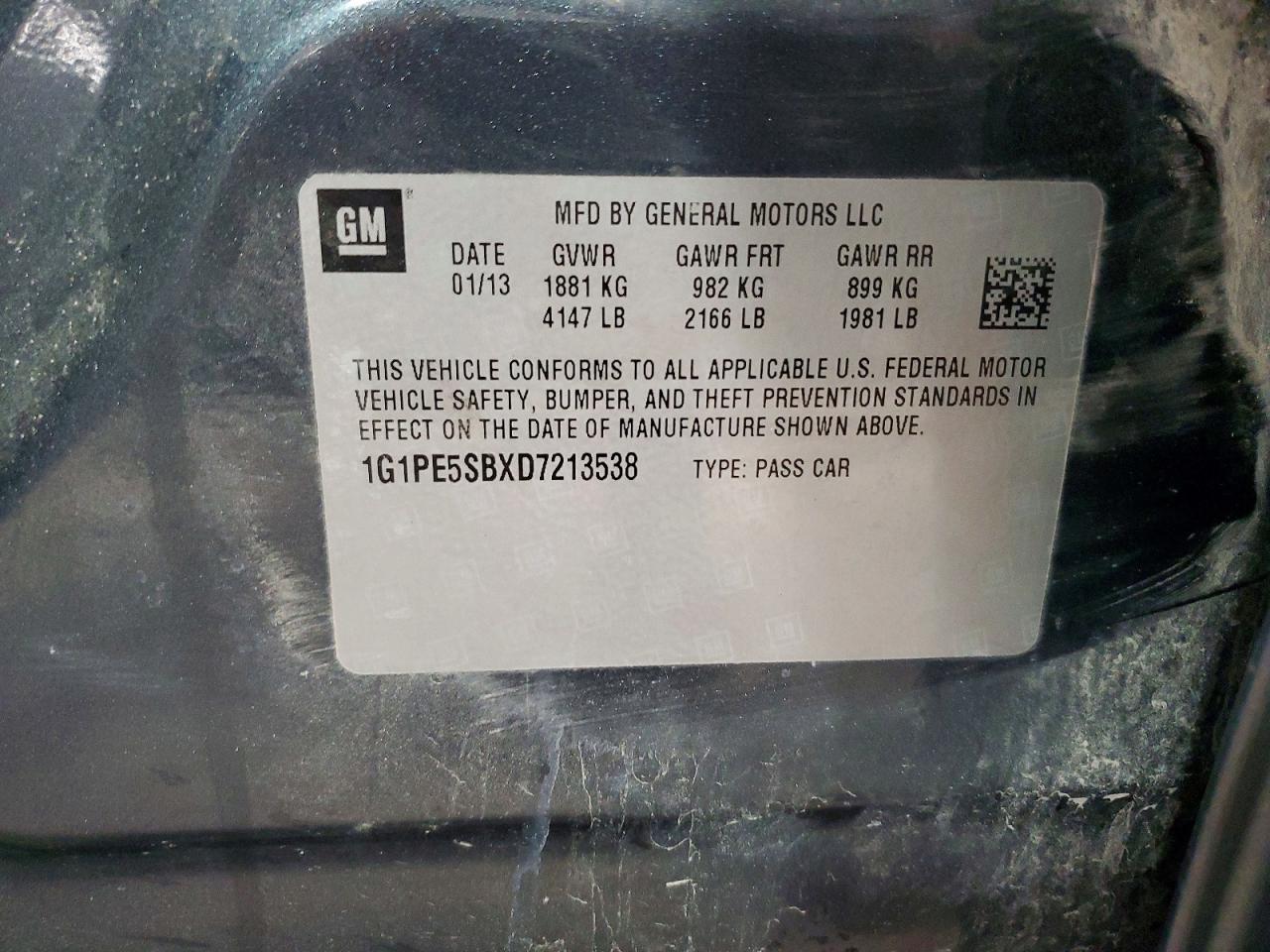 2013 Chevrolet Cruze Lt Gray vin: 1G1PE5SBXD7213538