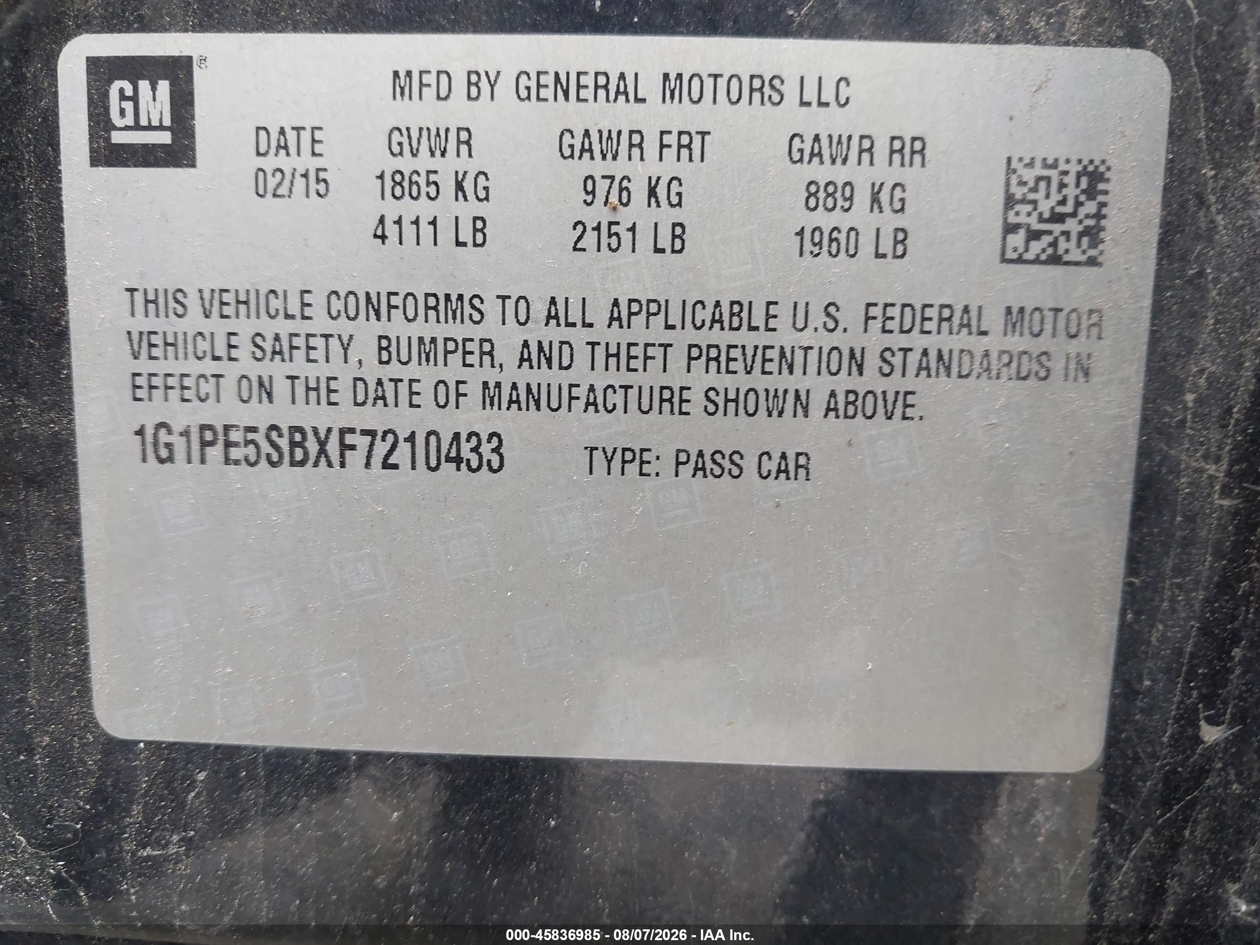 2015 Chevrolet Cruze 2lt Auto Black vin: 1G1PE5SBXF7210433