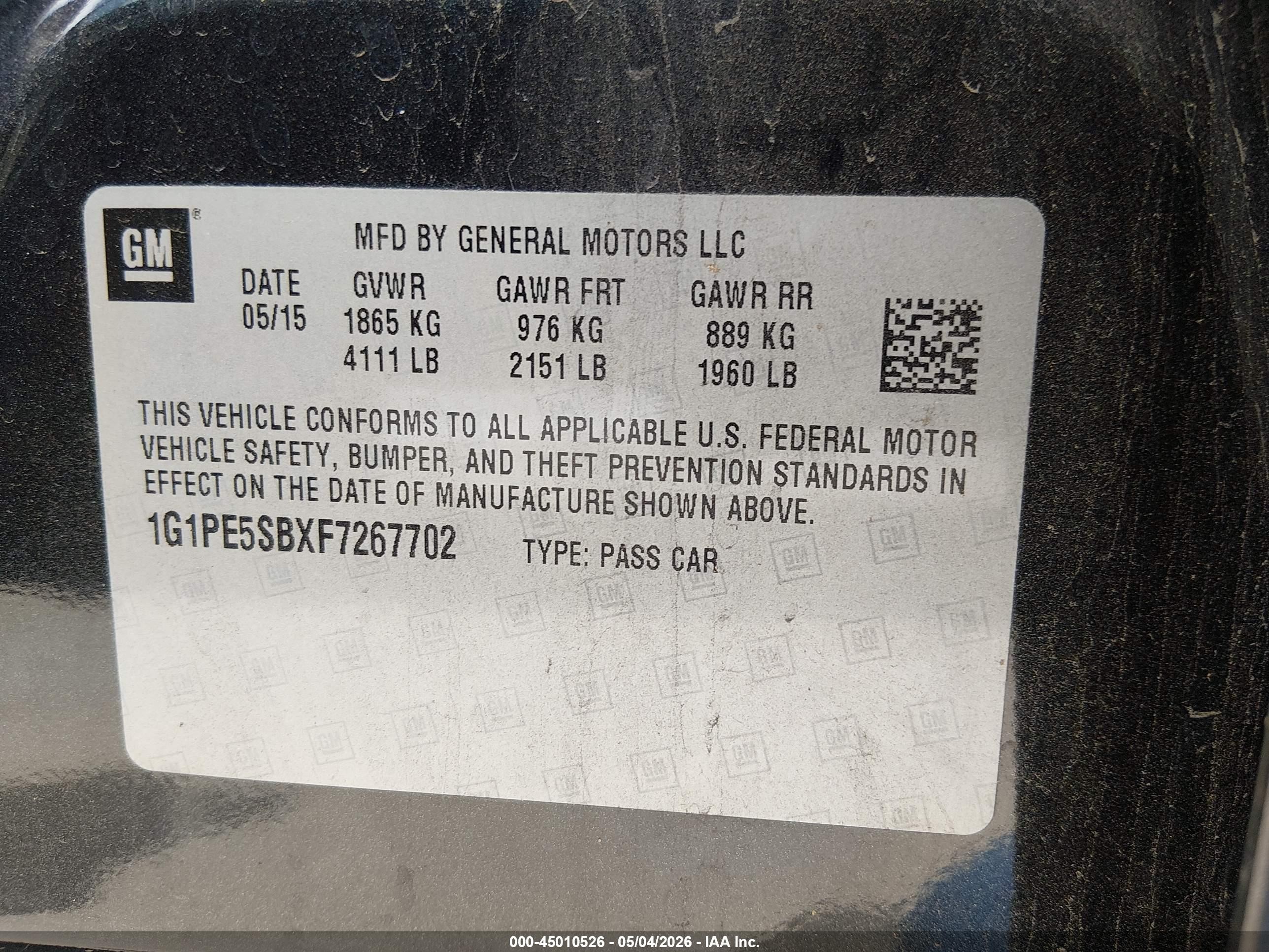 2015 Chevrolet Cruze 2lt Auto Black vin: 1G1PE5SBXF7267702