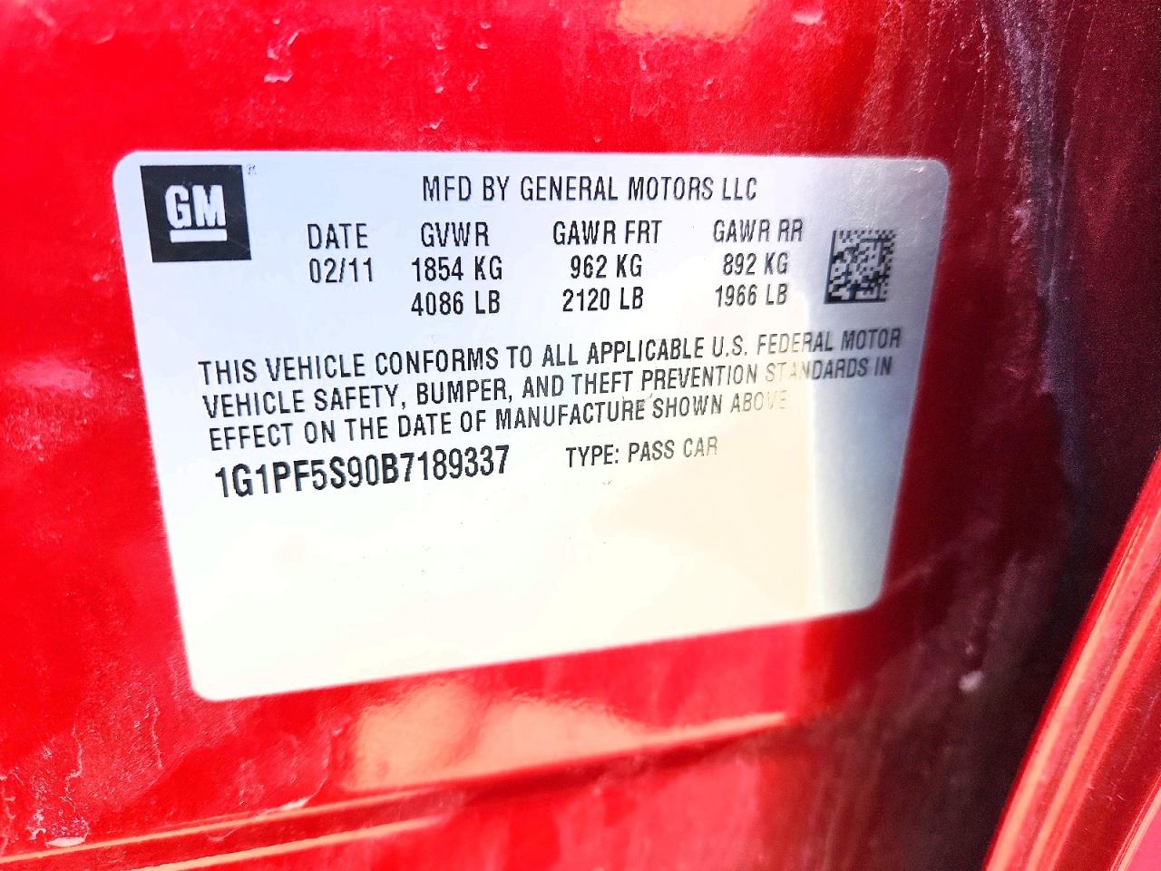 2011 Chevrolet Cruze Lt Maroon vin: 1G1PF5S90B7189337