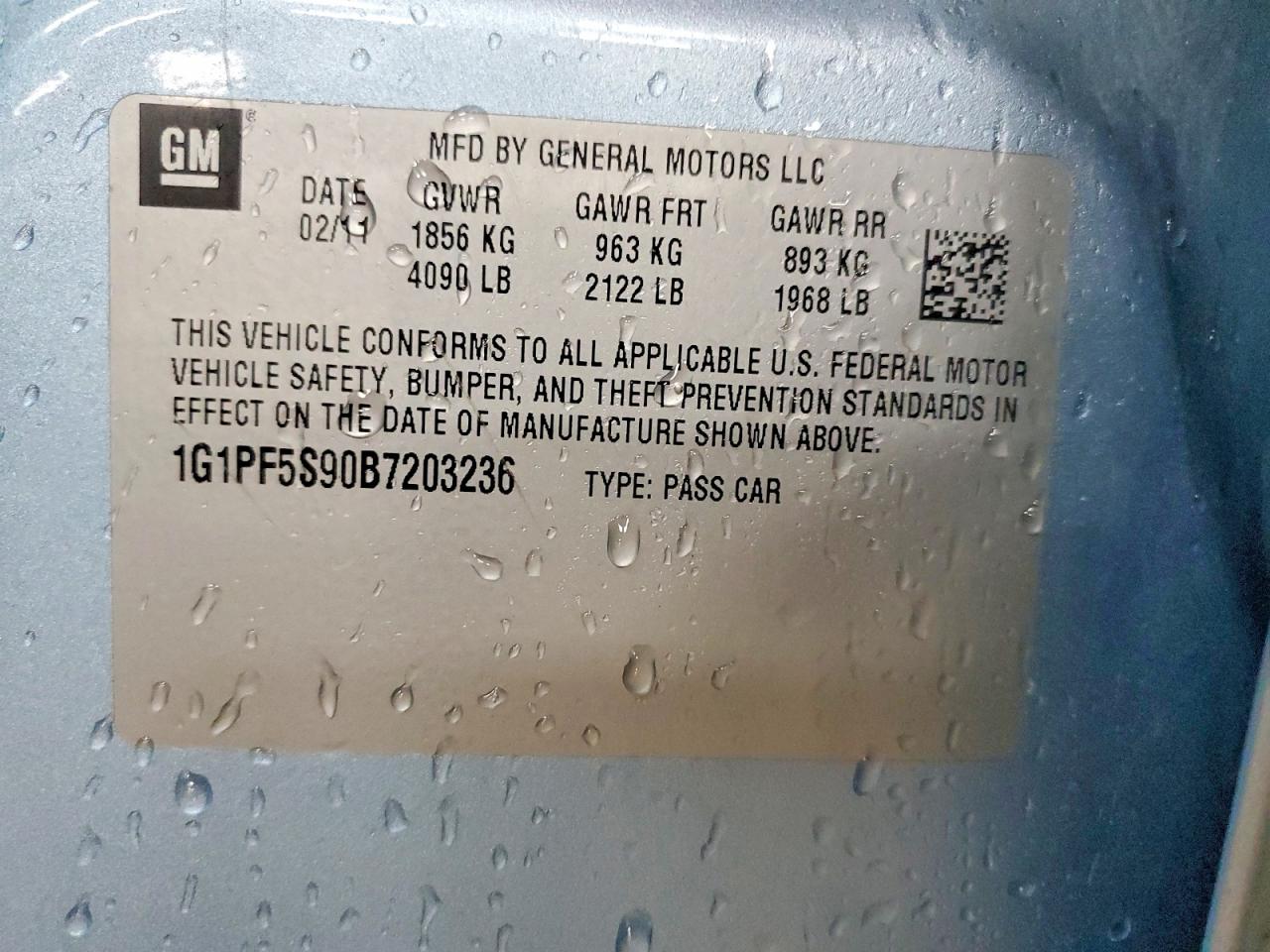 2011 Chevrolet Cruze Lt Blue vin: 1G1PF5S90B7203236