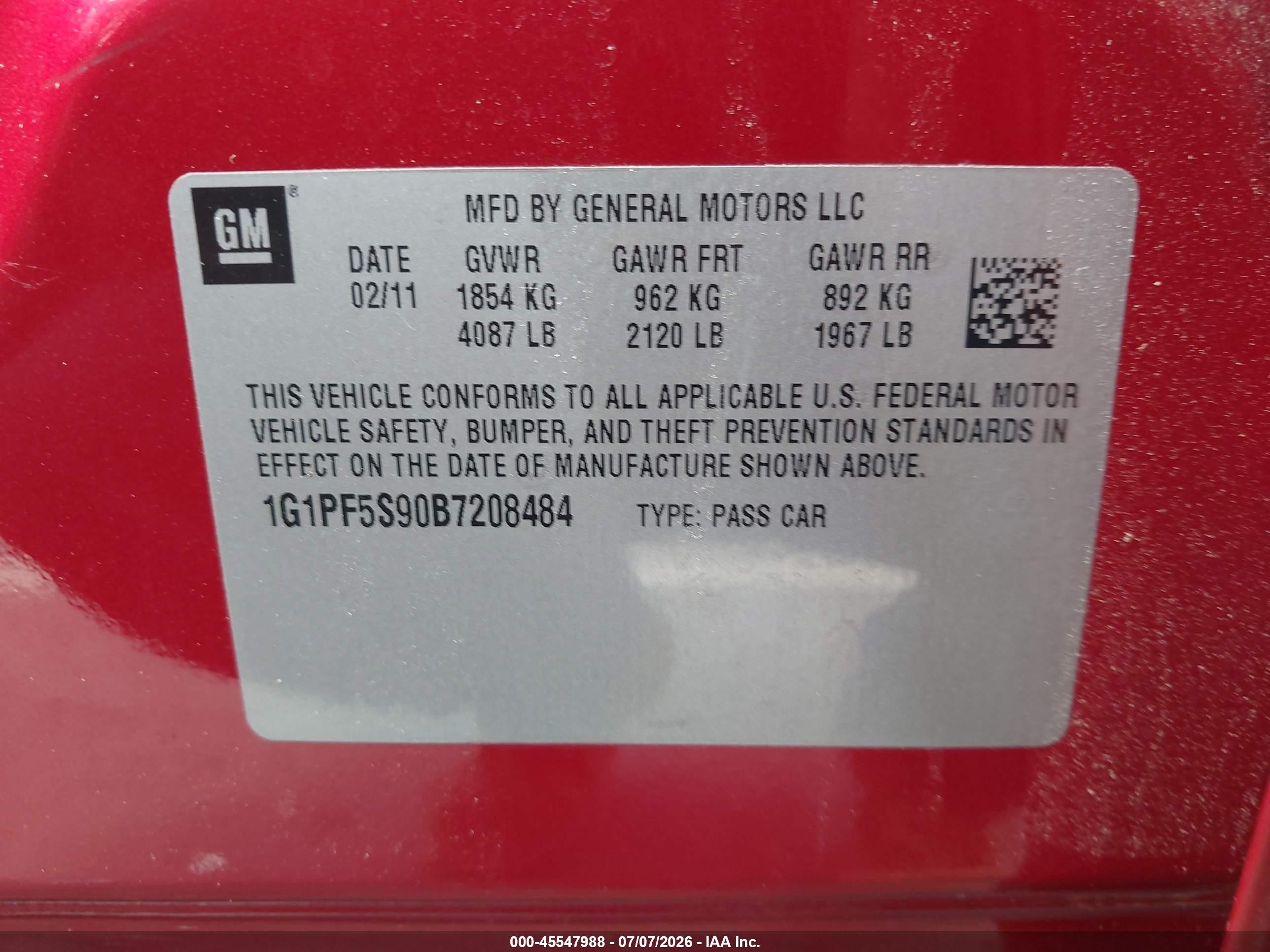 2011 Chevrolet Cruze 1lt Красный vin: 1G1PF5S90B7208484