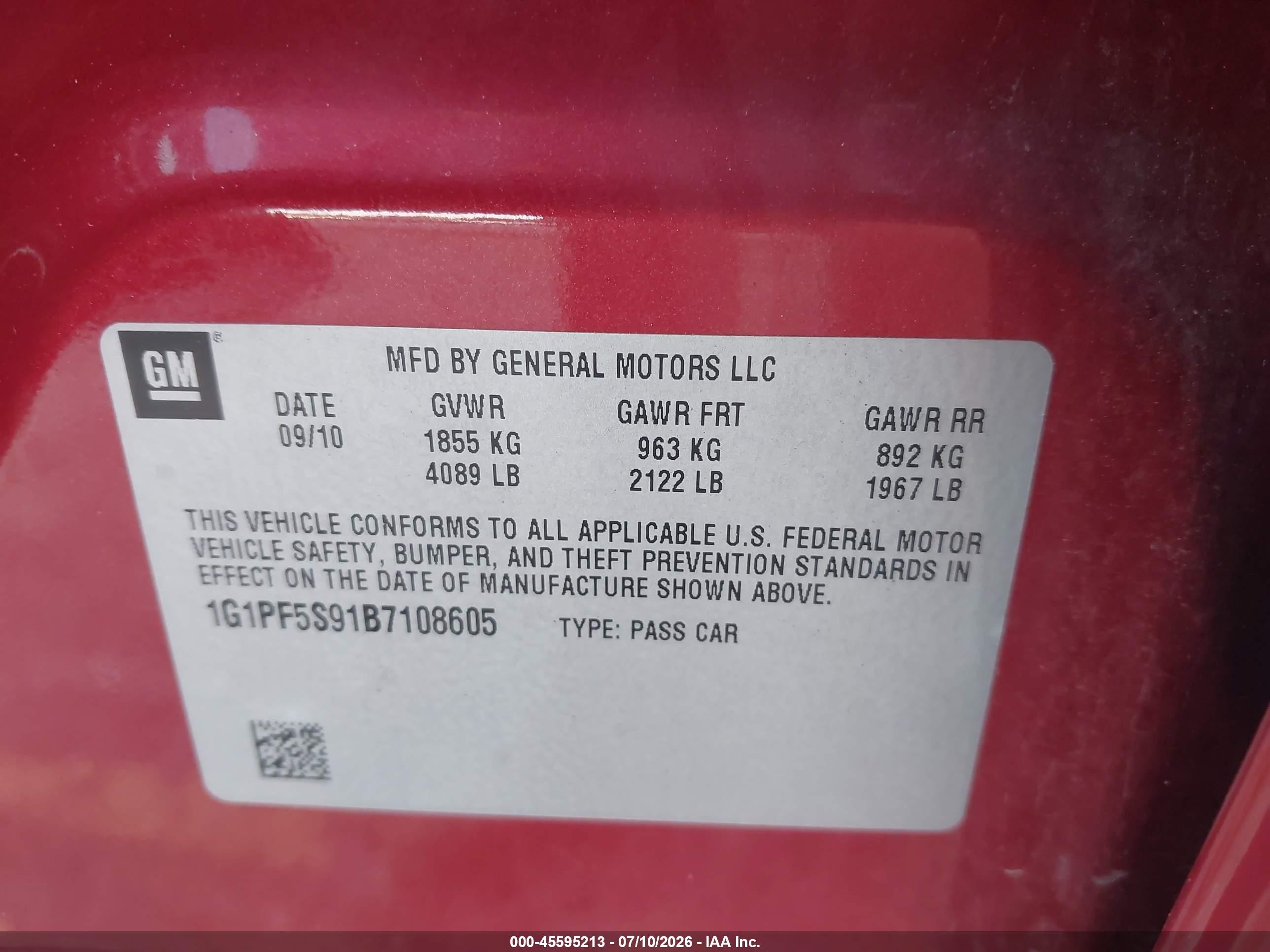 2011 Chevrolet Cruze 1lt Красный vin: 1G1PF5S91B7108605