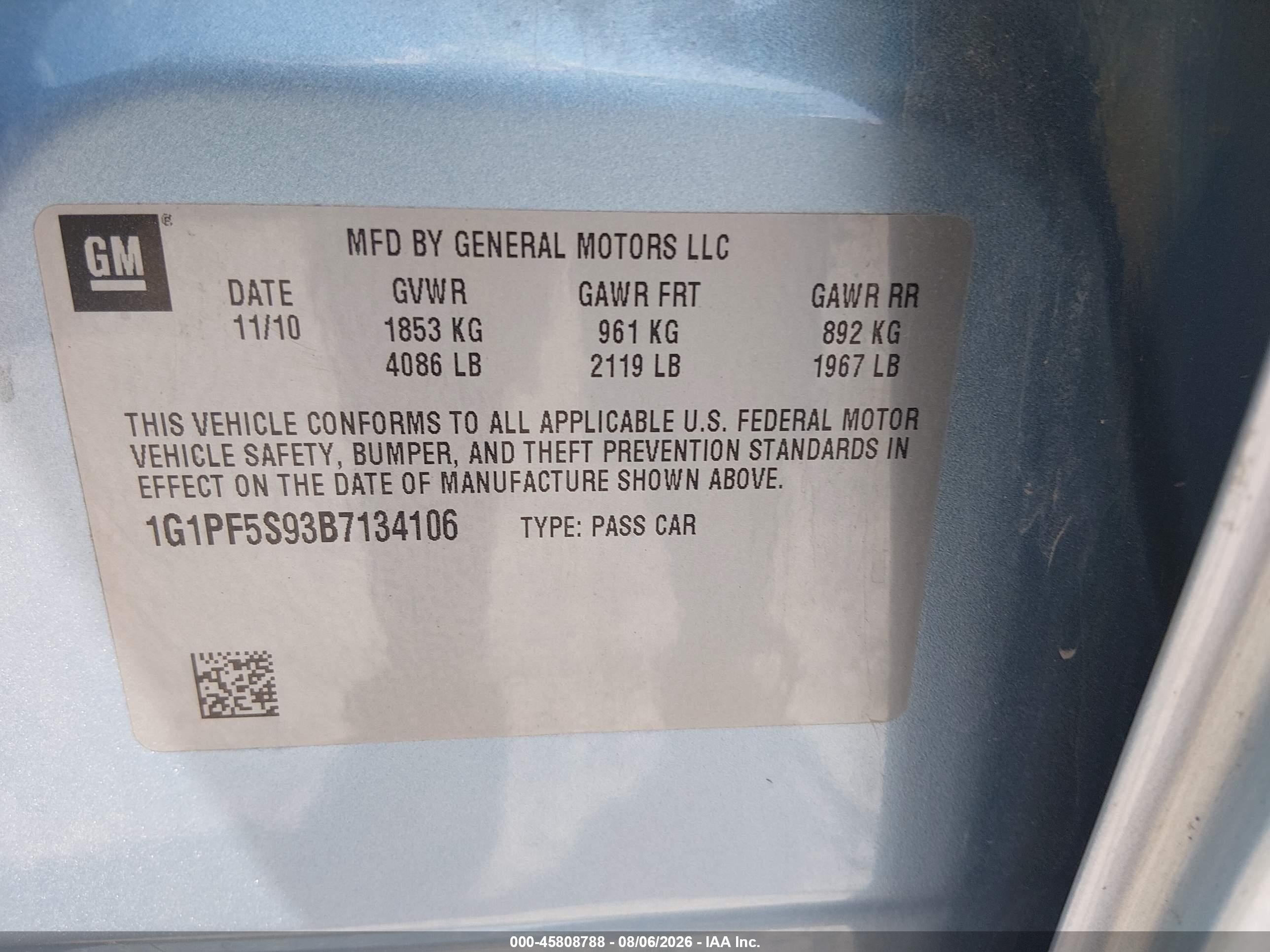 2011 Chevrolet Cruze 1lt Синий vin: 1G1PF5S93B7134106