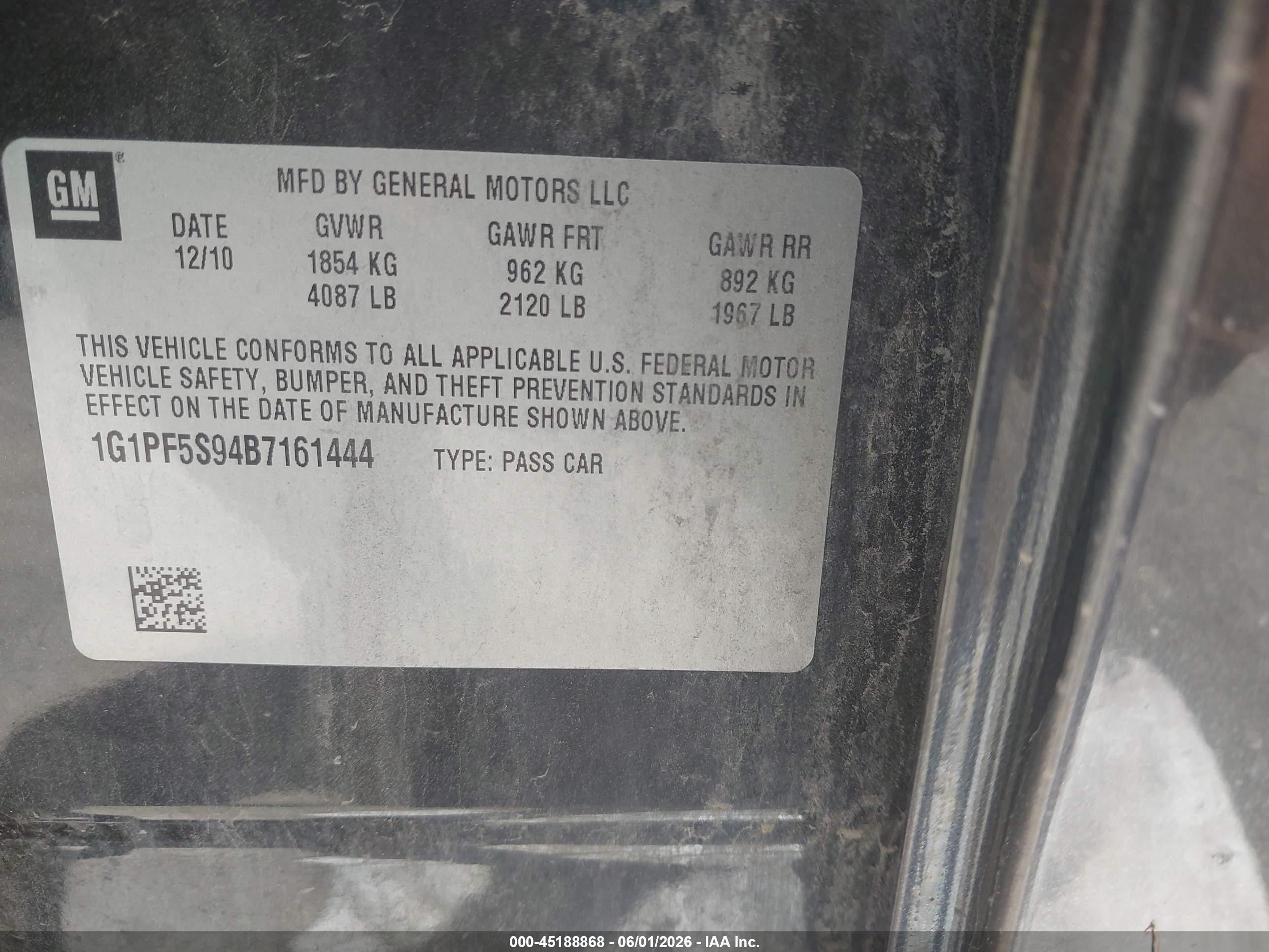 2011 Chevrolet Cruze 1lt Черный vin: 1G1PF5S94B7161444