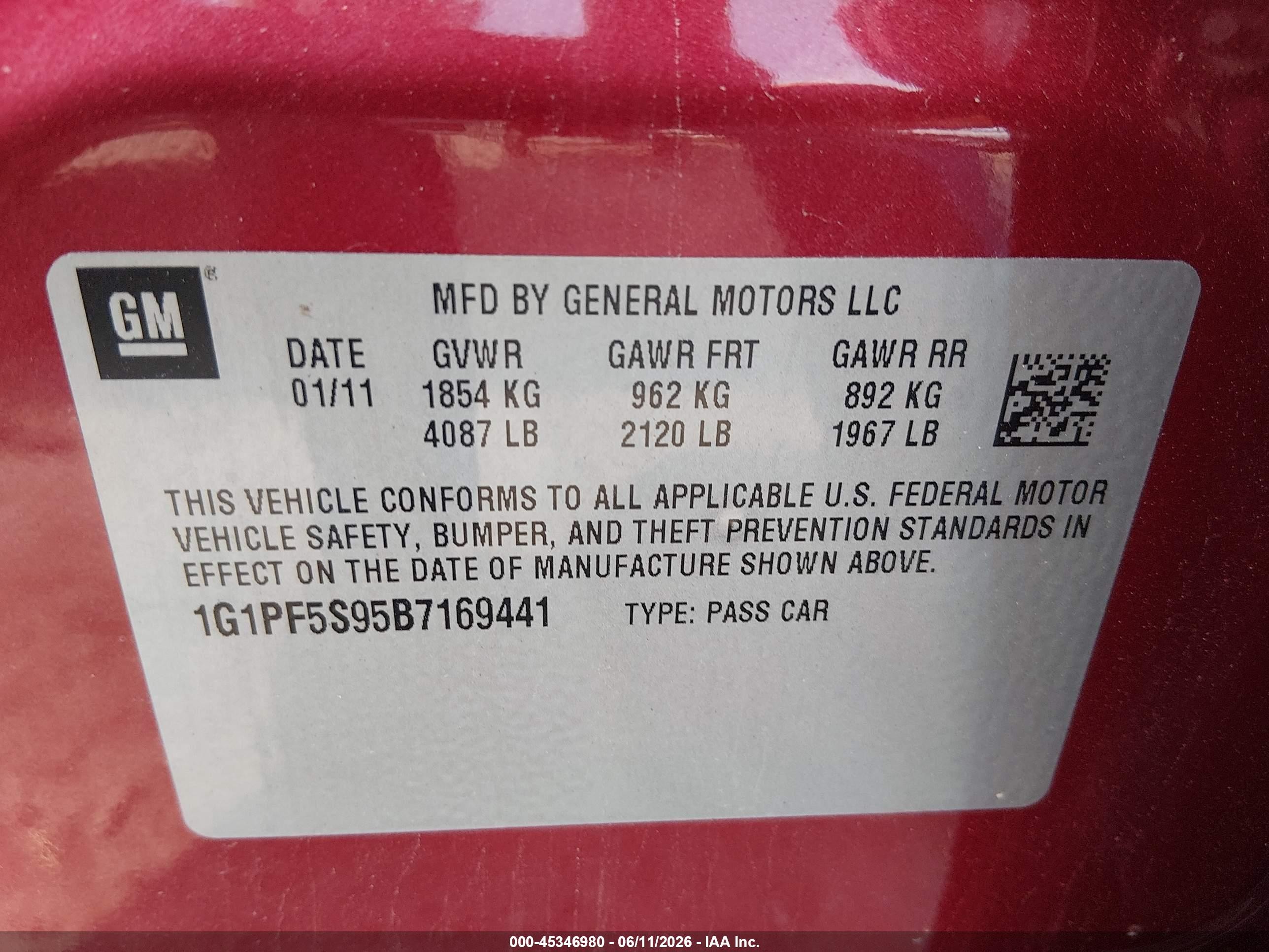 2011 Chevrolet Cruze 1lt Red vin: 1G1PF5S95B7169441