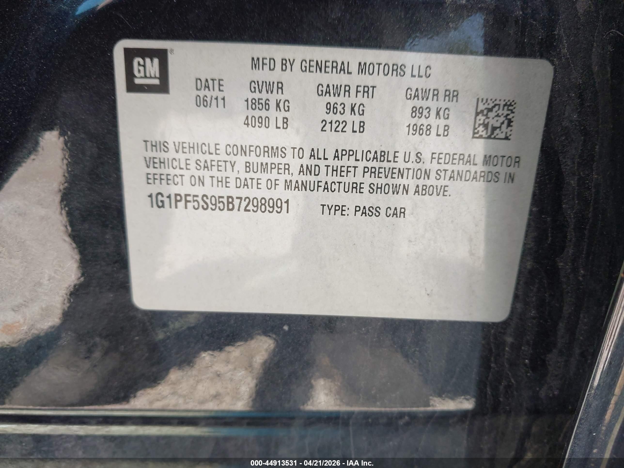 2011 Chevrolet Cruze 1lt Черный vin: 1G1PF5S95B7298991