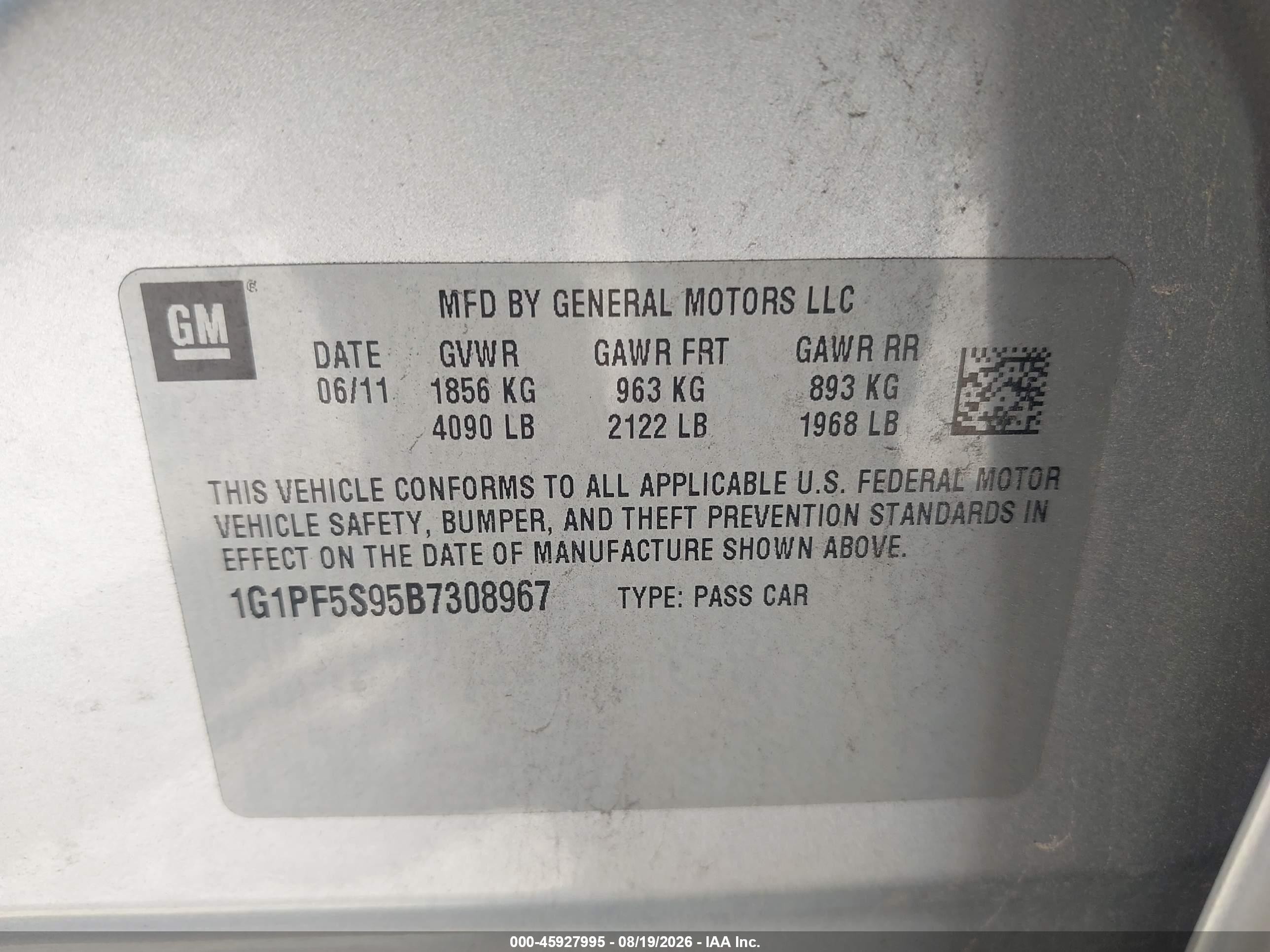2011 Chevrolet Cruze 1lt Серебряный vin: 1G1PF5S95B7308967