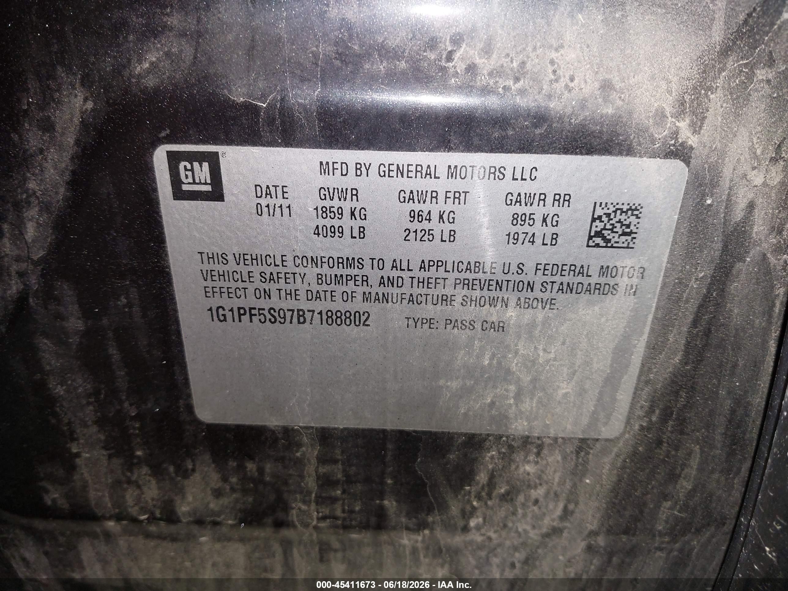 2011 Chevrolet Cruze 1lt Black vin: 1G1PF5S97B7188802