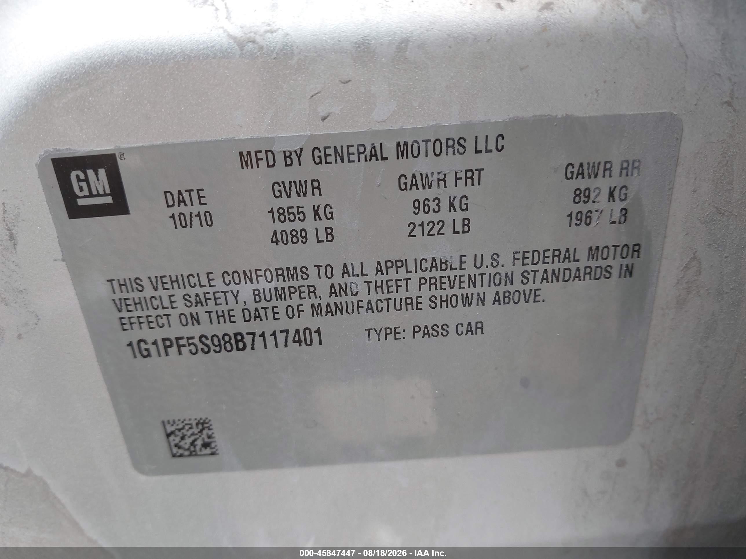 2011 Chevrolet Cruze 1lt Silver vin: 1G1PF5S98B7117401