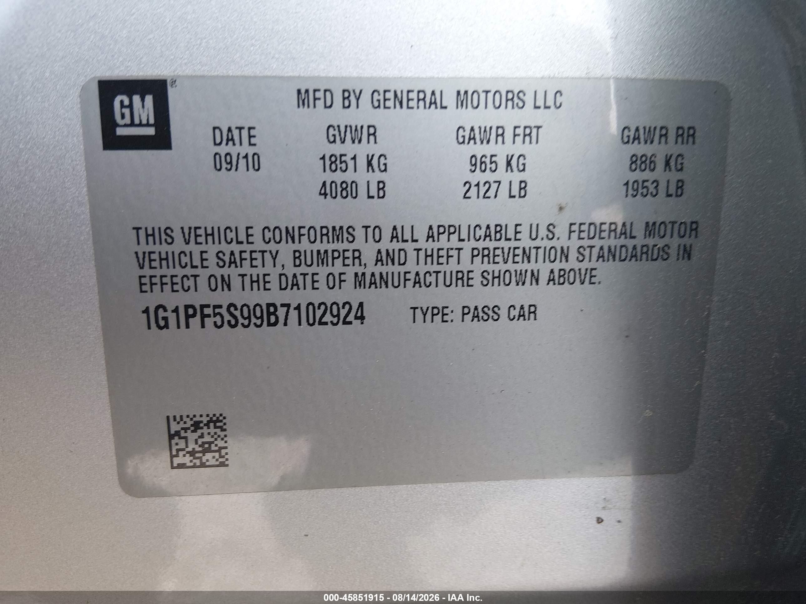 2011 Chevrolet Cruze 1lt Silver vin: 1G1PF5S99B7102924