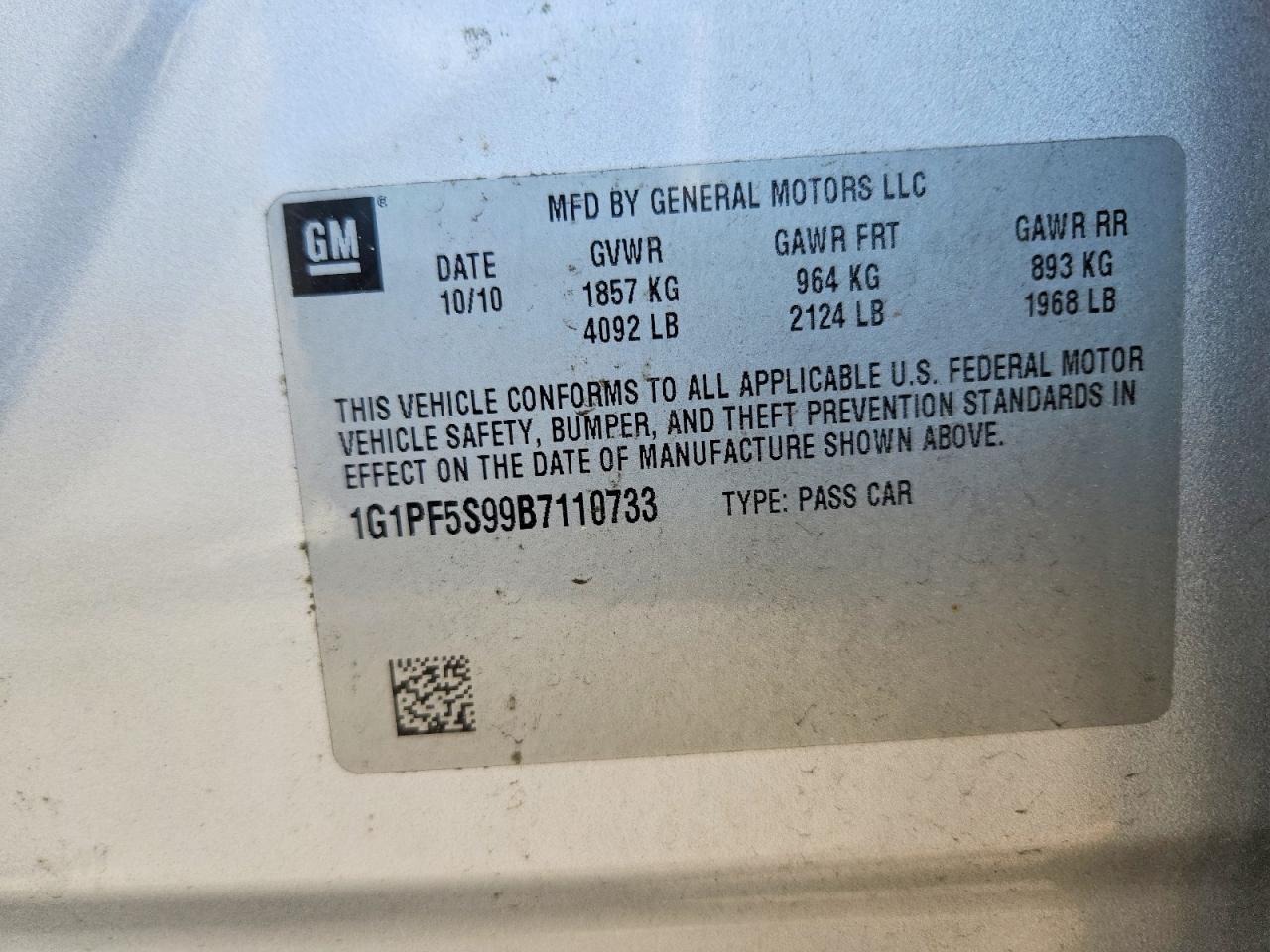 2011 Chevrolet Cruze Lt Silver vin: 1G1PF5S99B7110733
