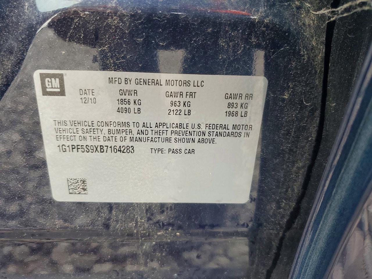 2011 Chevrolet Cruze Lt Blue vin: 1G1PF5S9XB7164283