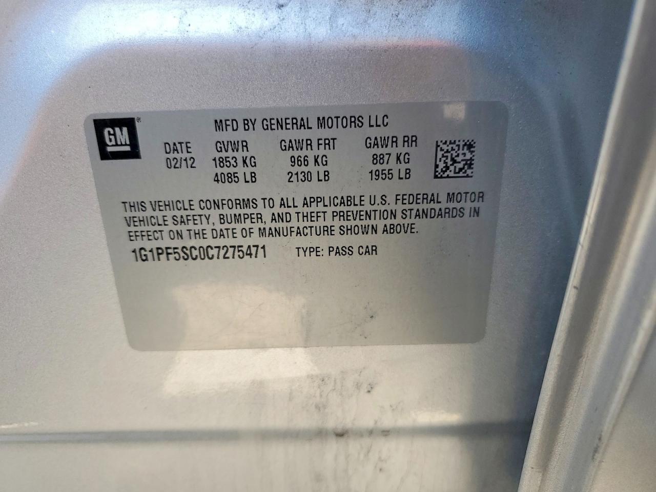 2012 Chevrolet Cruze Lt Silver vin: 1G1PF5SC0C7275471