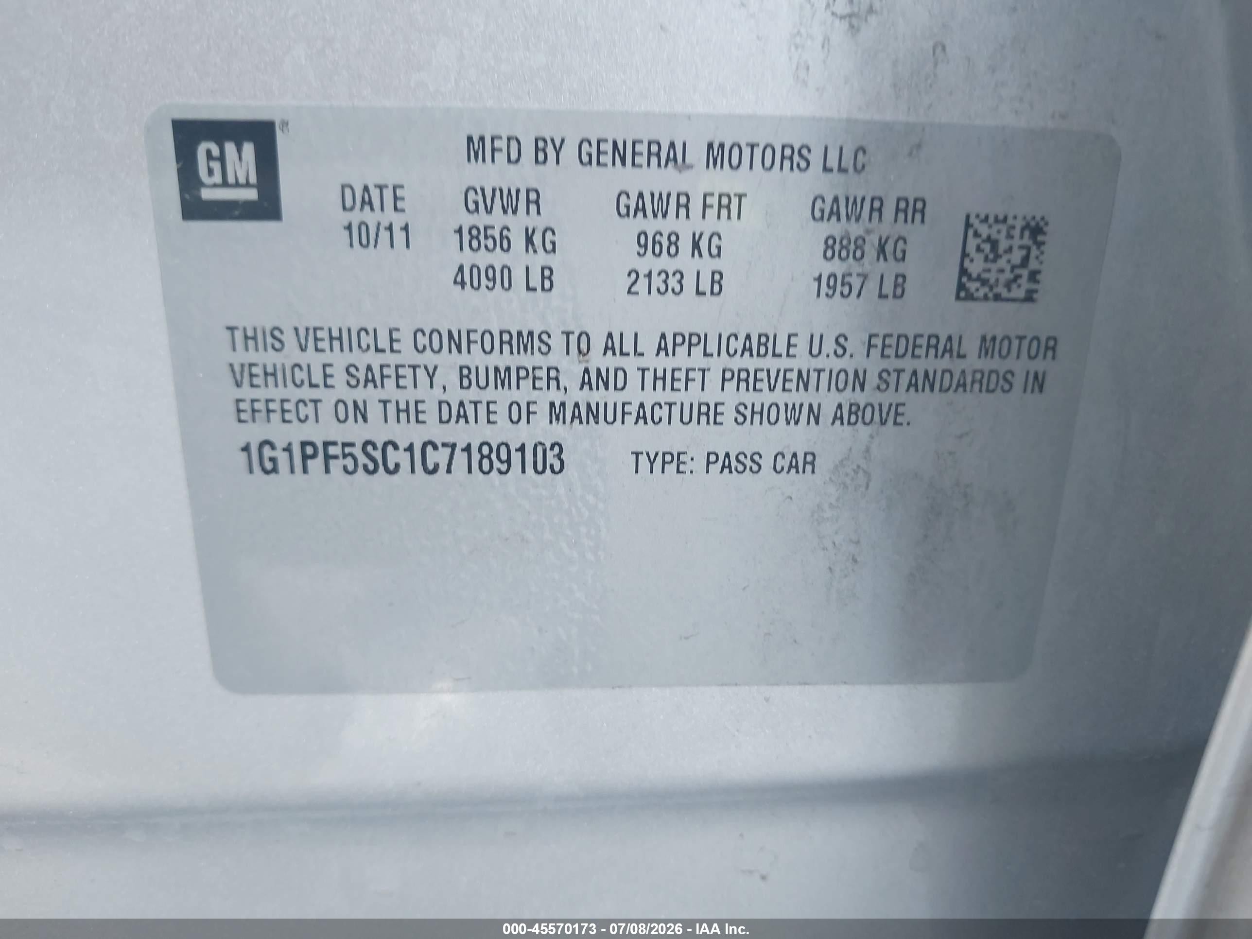 2012 Chevrolet Cruze 1lt Silver vin: 1G1PF5SC1C7189103