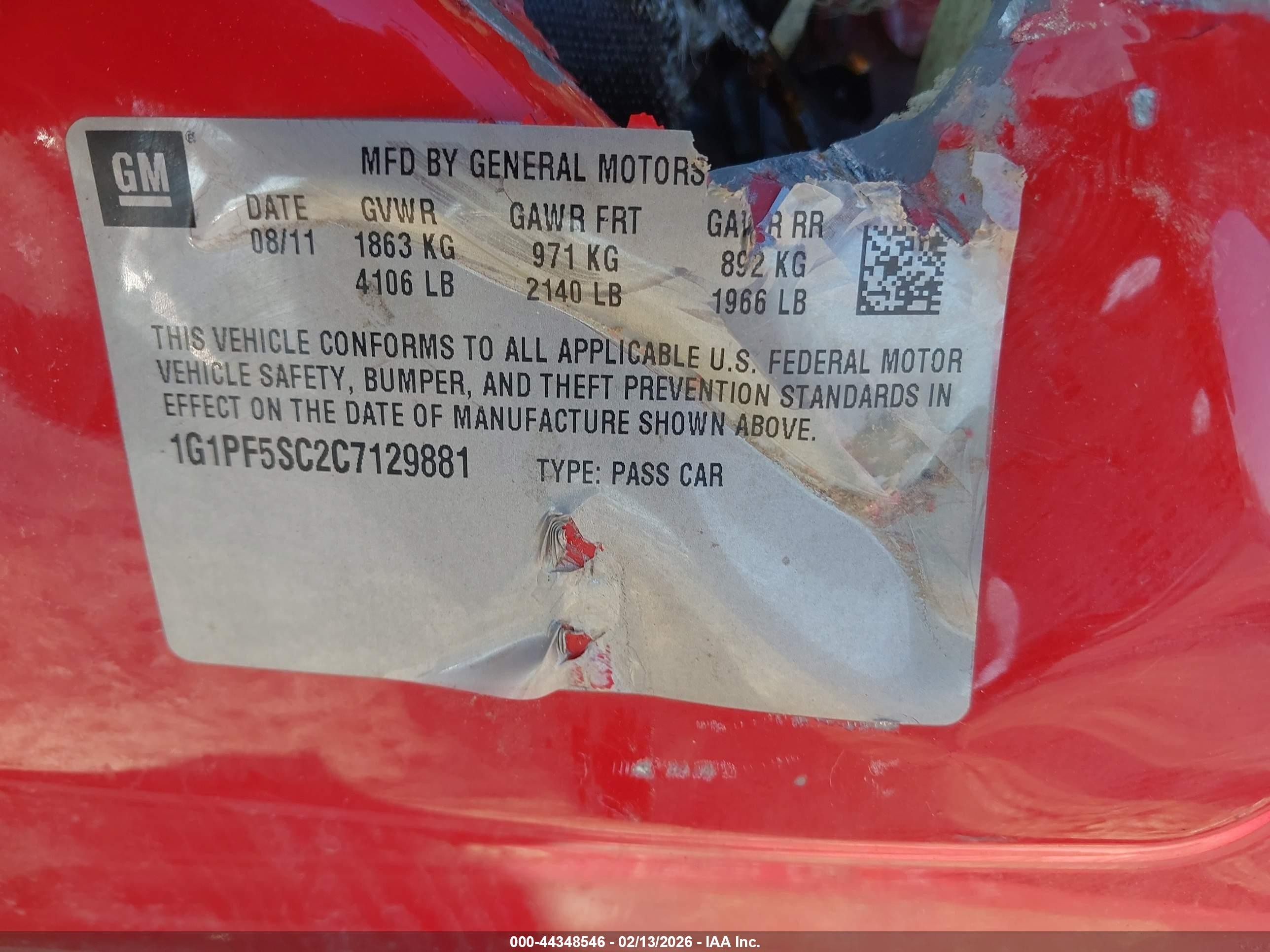 2012 Chevrolet Cruze 1lt Red vin: 1G1PF5SC2C7129881
