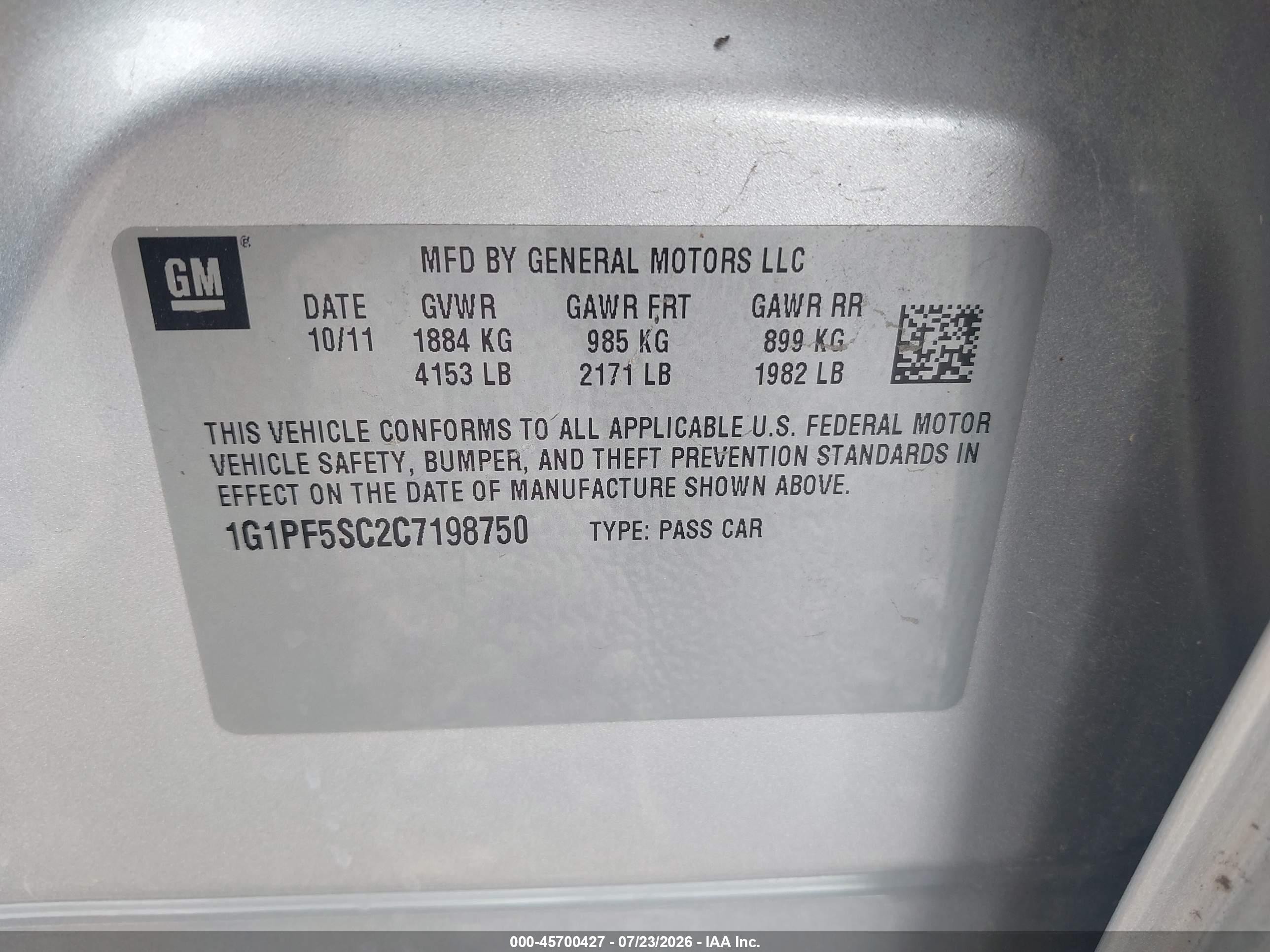 2012 Chevrolet Cruze 1lt Silver vin: 1G1PF5SC2C7198750