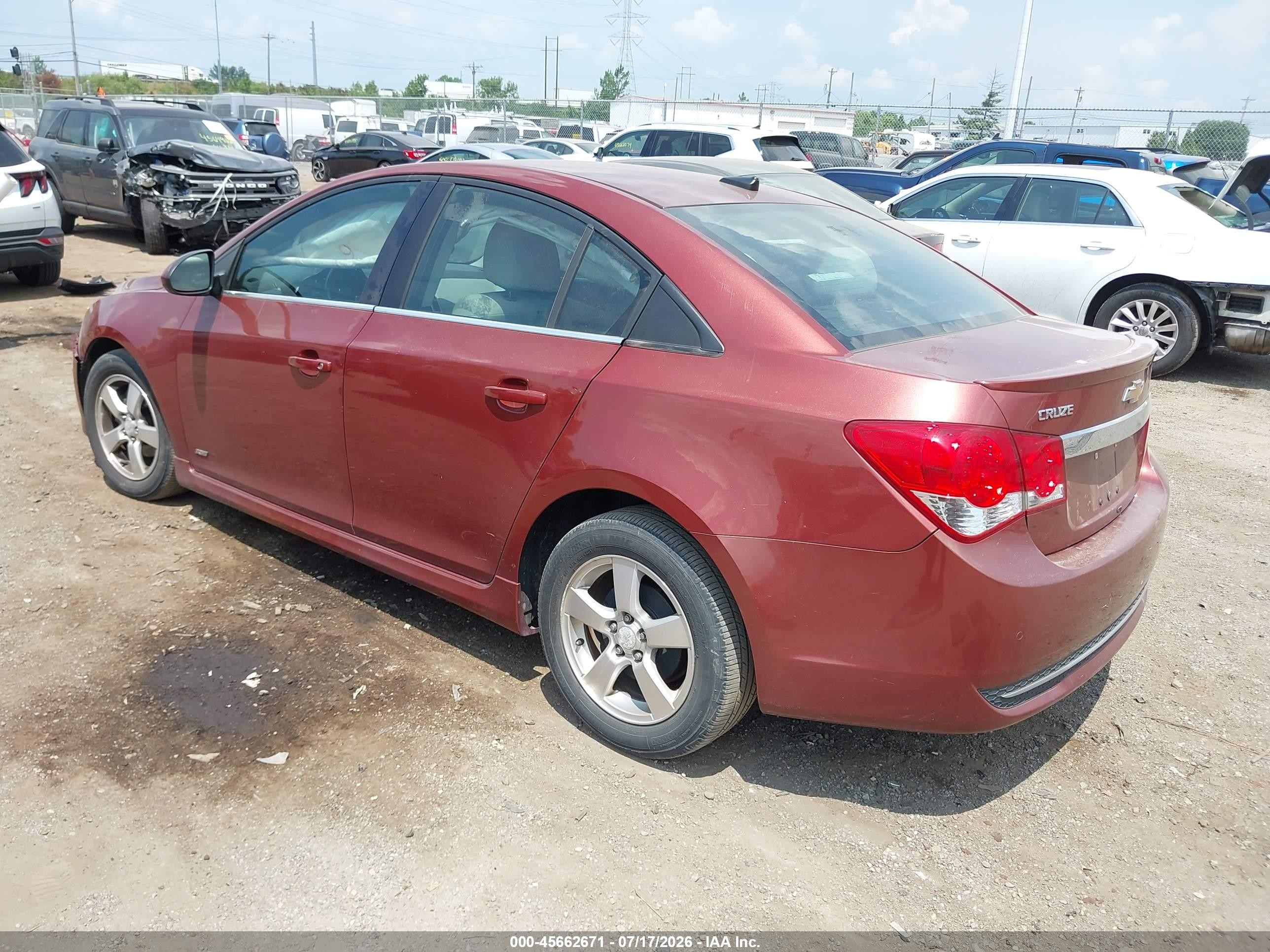 2012 Chevrolet Cruze 1lt Burgundy vin: 1G1PF5SC2C7218642