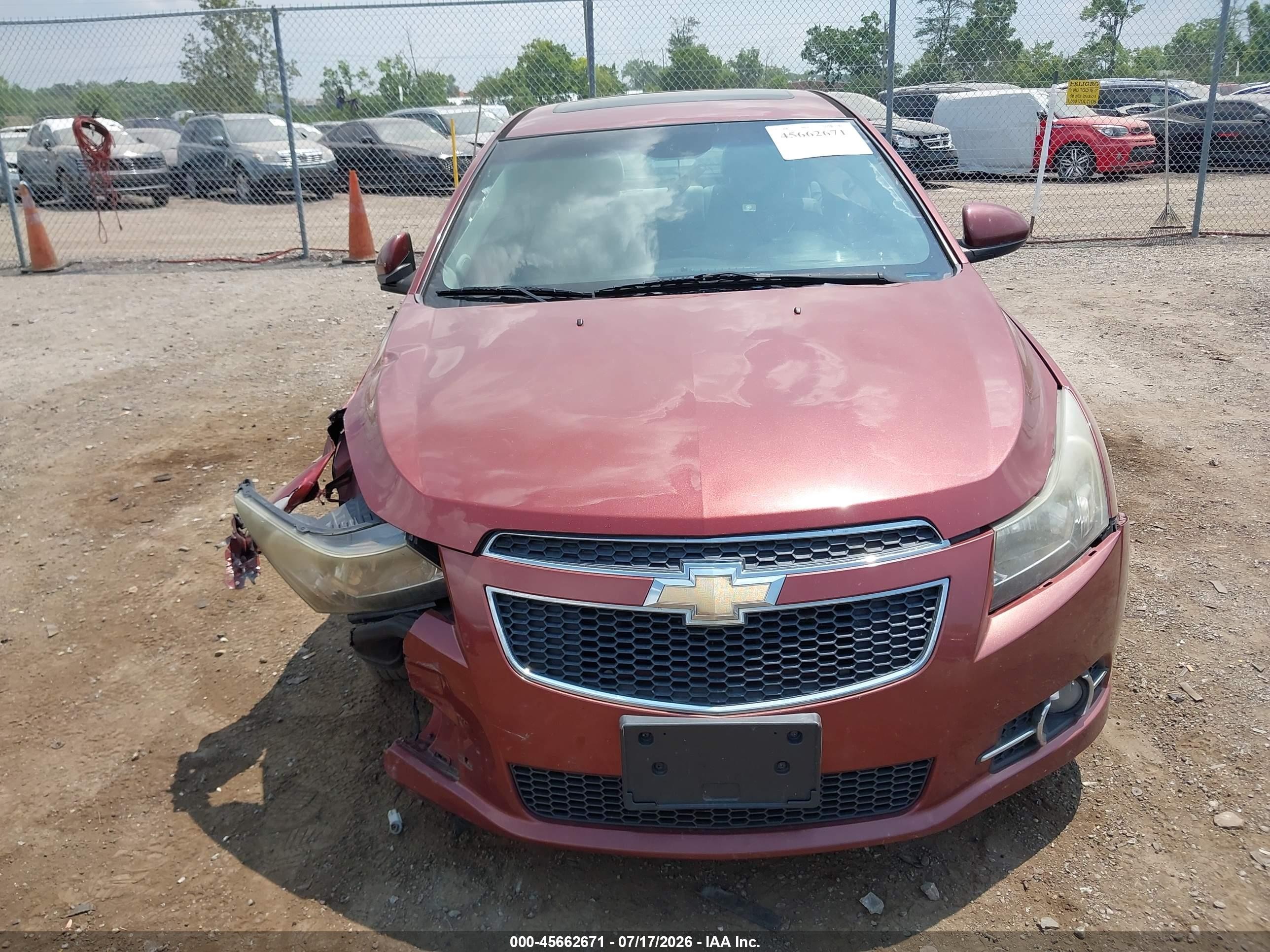 2012 Chevrolet Cruze 1lt Burgundy vin: 1G1PF5SC2C7218642